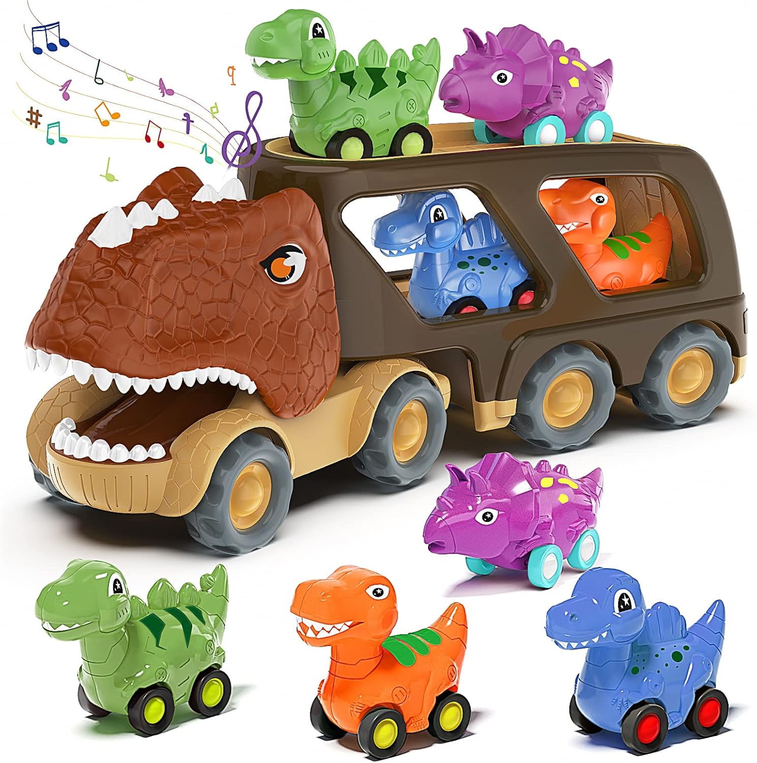 Veslier Dinosaur Car Toy for 2 3 4 5 Years Old Boys, Friction Power Carrier Truc...
