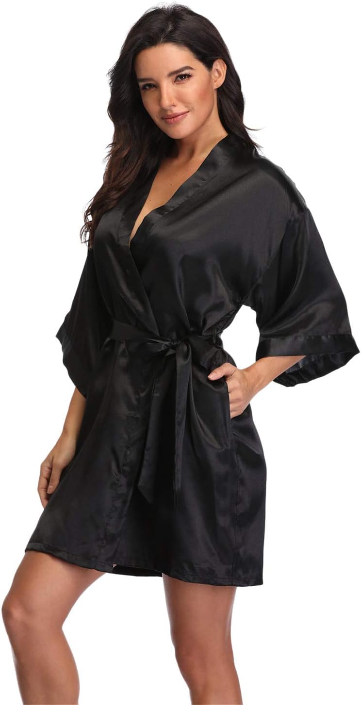 Women's Pure Short Silky Robes Bridesmaid Bride Party Satin Robes Sleepwear Smal...