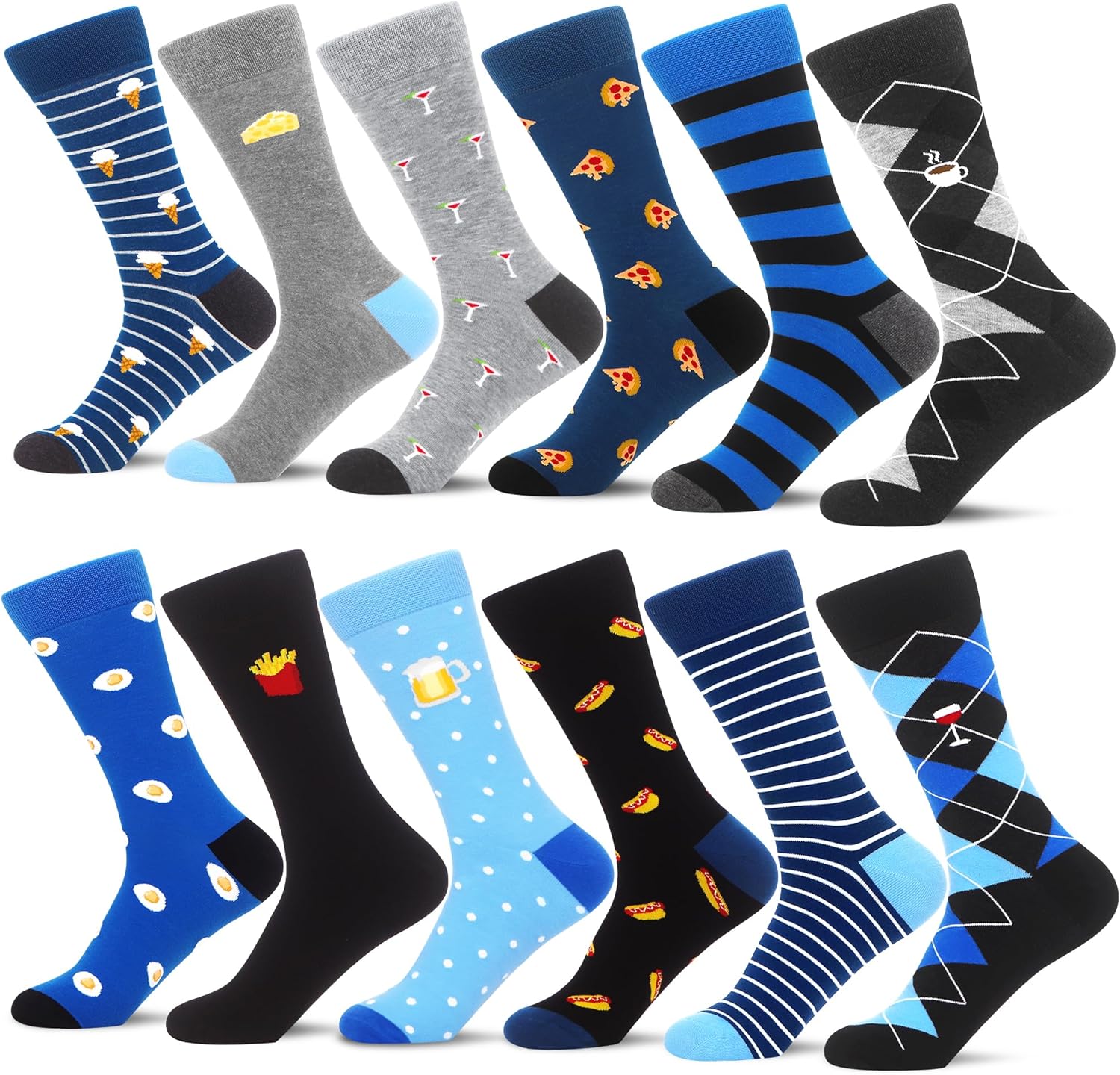 WeciBor Mens Patterned Dress Casual Socks 12 Pairs Fun Colorful Fashion Cew Sock...