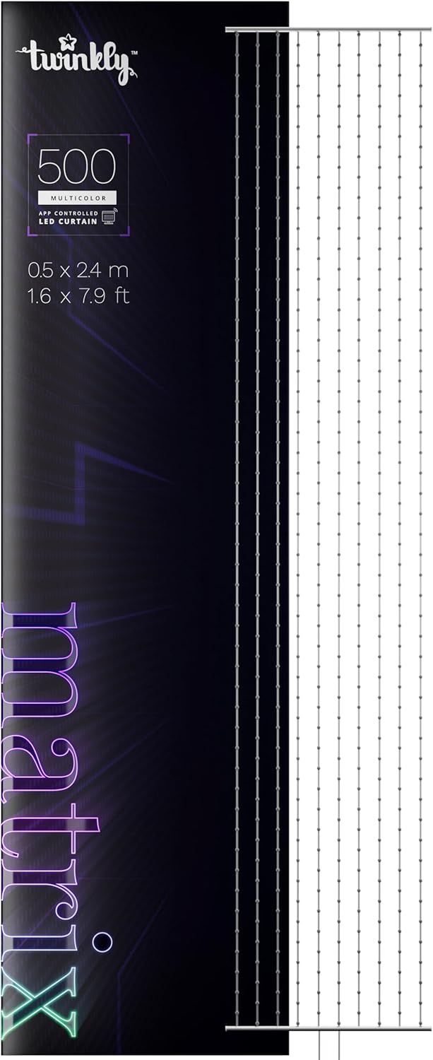 Twinkly Matrix 1.64x7.87ft LED RGB, High Density 500 LED Curtain, Smart Multicol...
