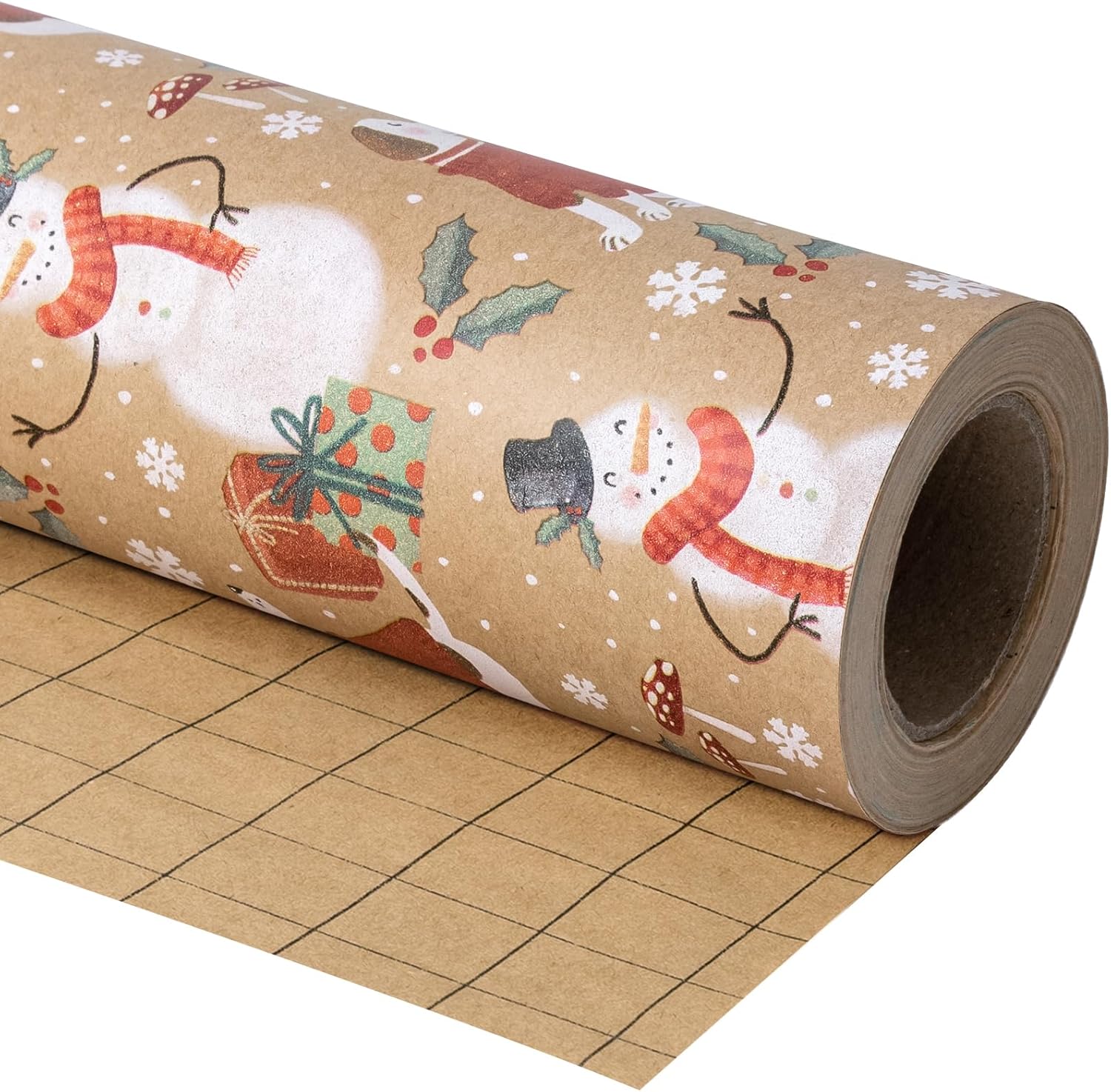 WRAPAHOLIC Kraft Christmas Wrapping Paper - Mini Roll - 17 Inch x 33 Feet - Chri...