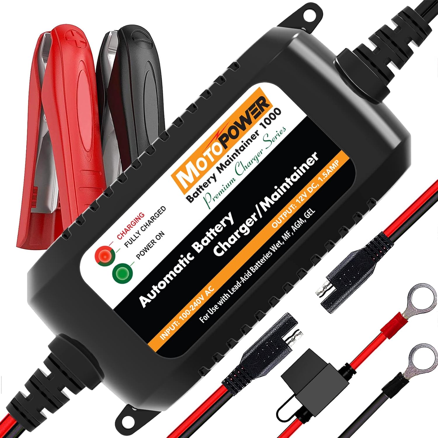 MOTOPOWER MP00206A Battery Charger, Special Battery Maintainer for Cars, Innovat...