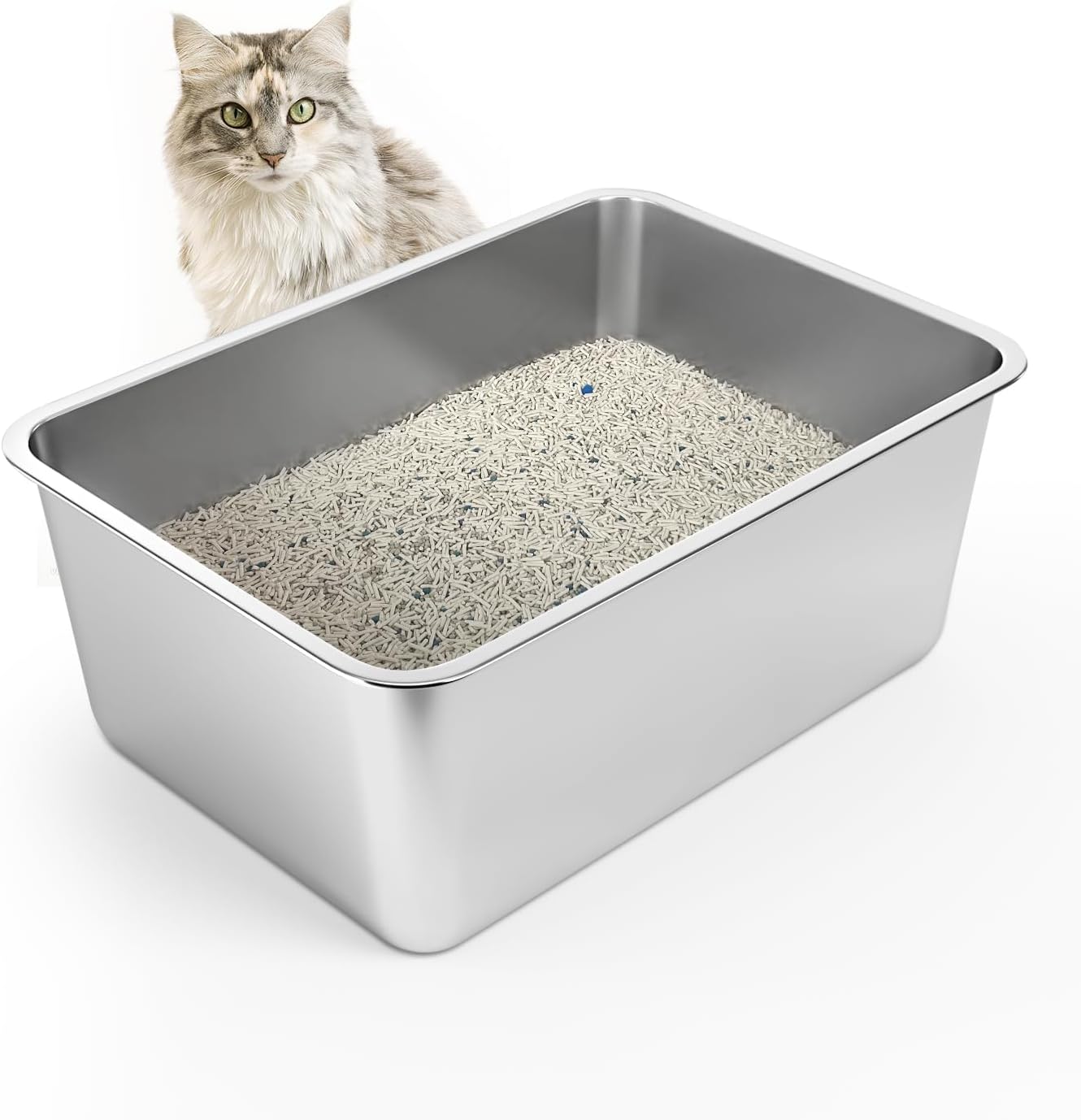 Stainless Steel Cat Litter Box, Special 8in Deep Cat Litter Box with Large High...