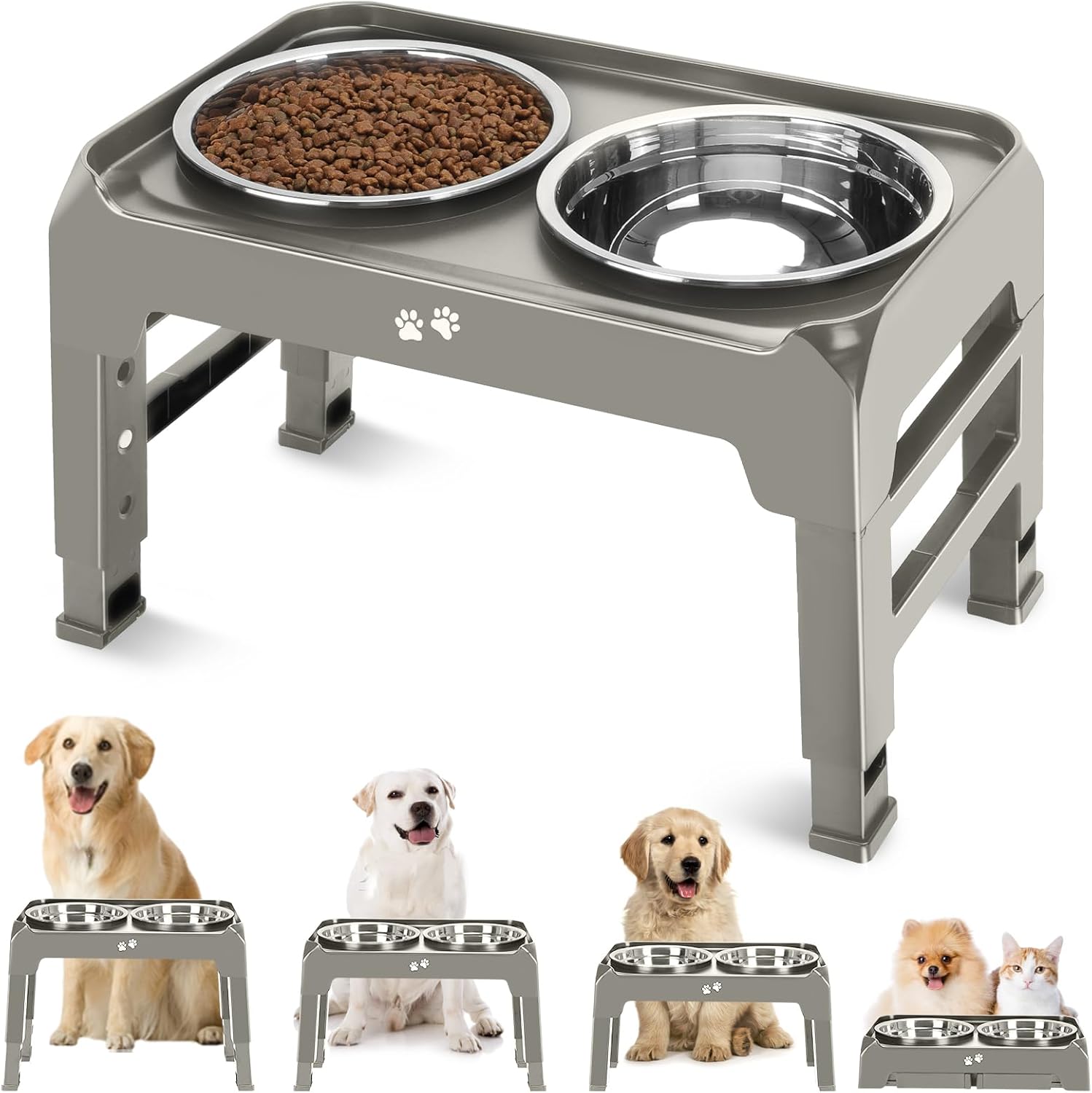 Elevated Dog Bowls, 4 Height Adjustable Raised Dog Bowl Stand with 2 Thick 50oz...