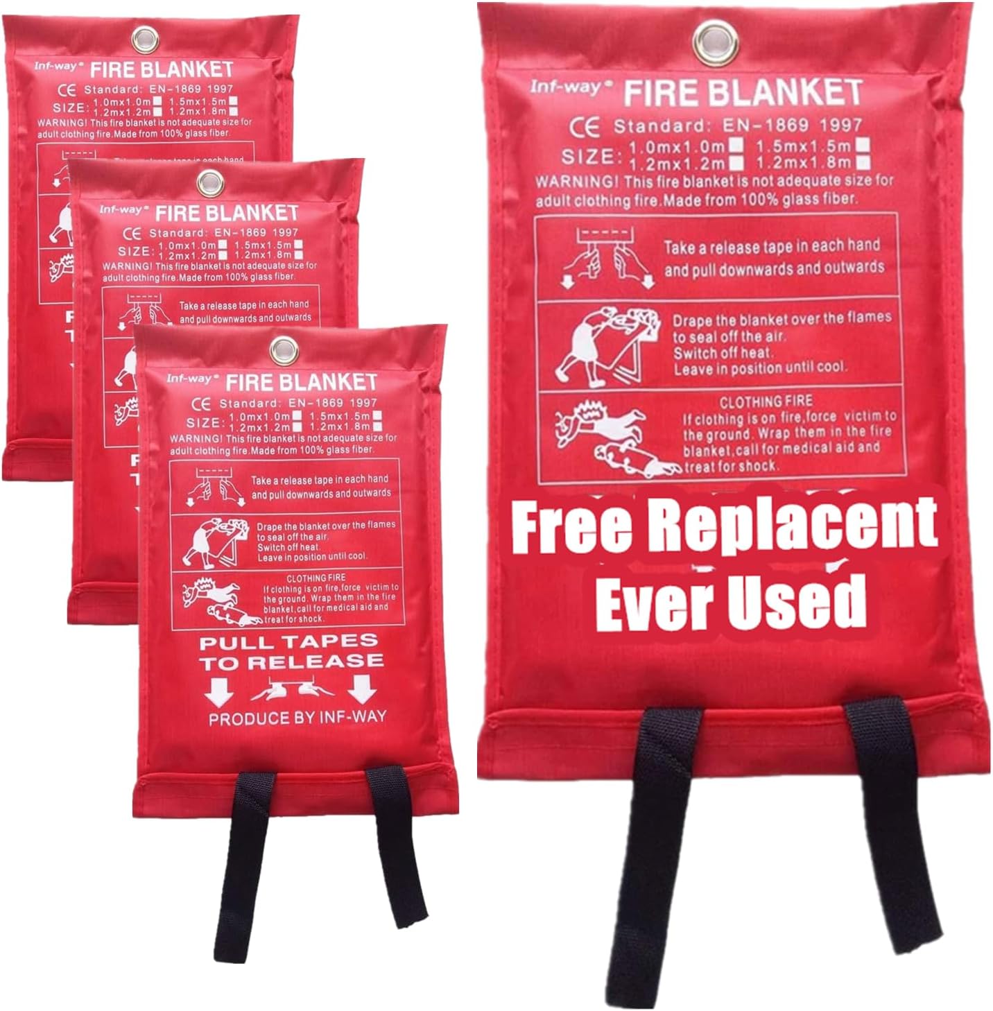 Inf-way Emergency Fire Blanket for Home and Kitchen, 5 Size for Choice, 4 Pack F...