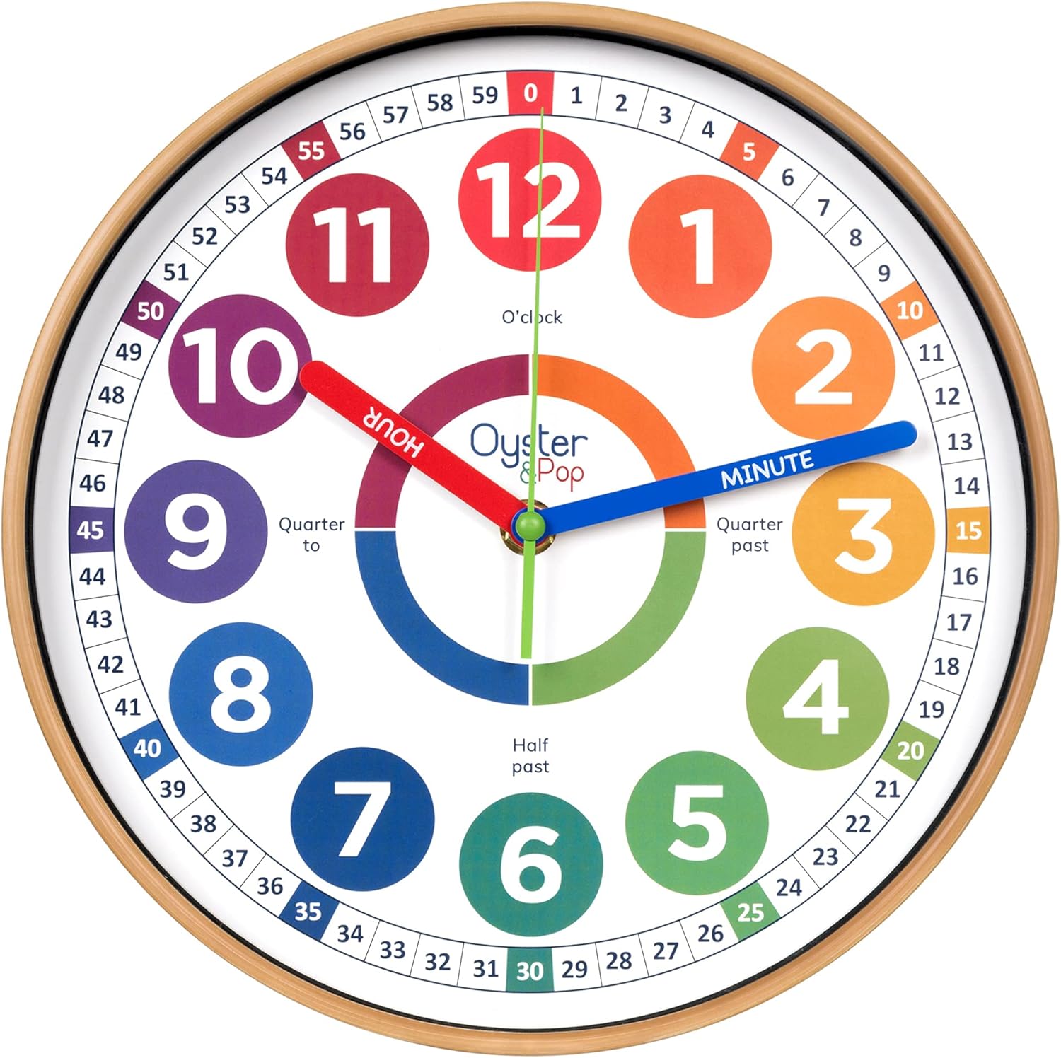 Oyster&Pop Learning Clock for Kids - Telling Time Teaching Clock - Kids Wall Clo...