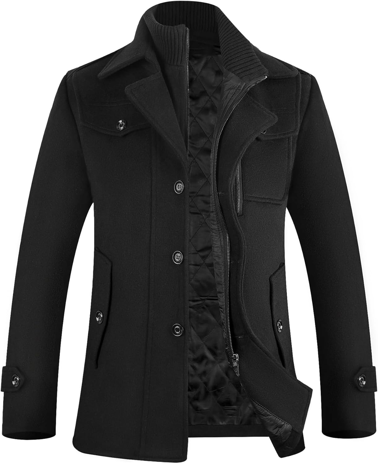 APTRO Men's Pea Coat Wool Jacket Windbreaker Single Breasted Winter Coat Large 1...