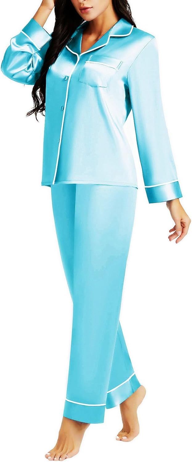 Lonxu Silk Satin Womens Pajama Sets, Special Button Down Sleepwear Loungewear, U...