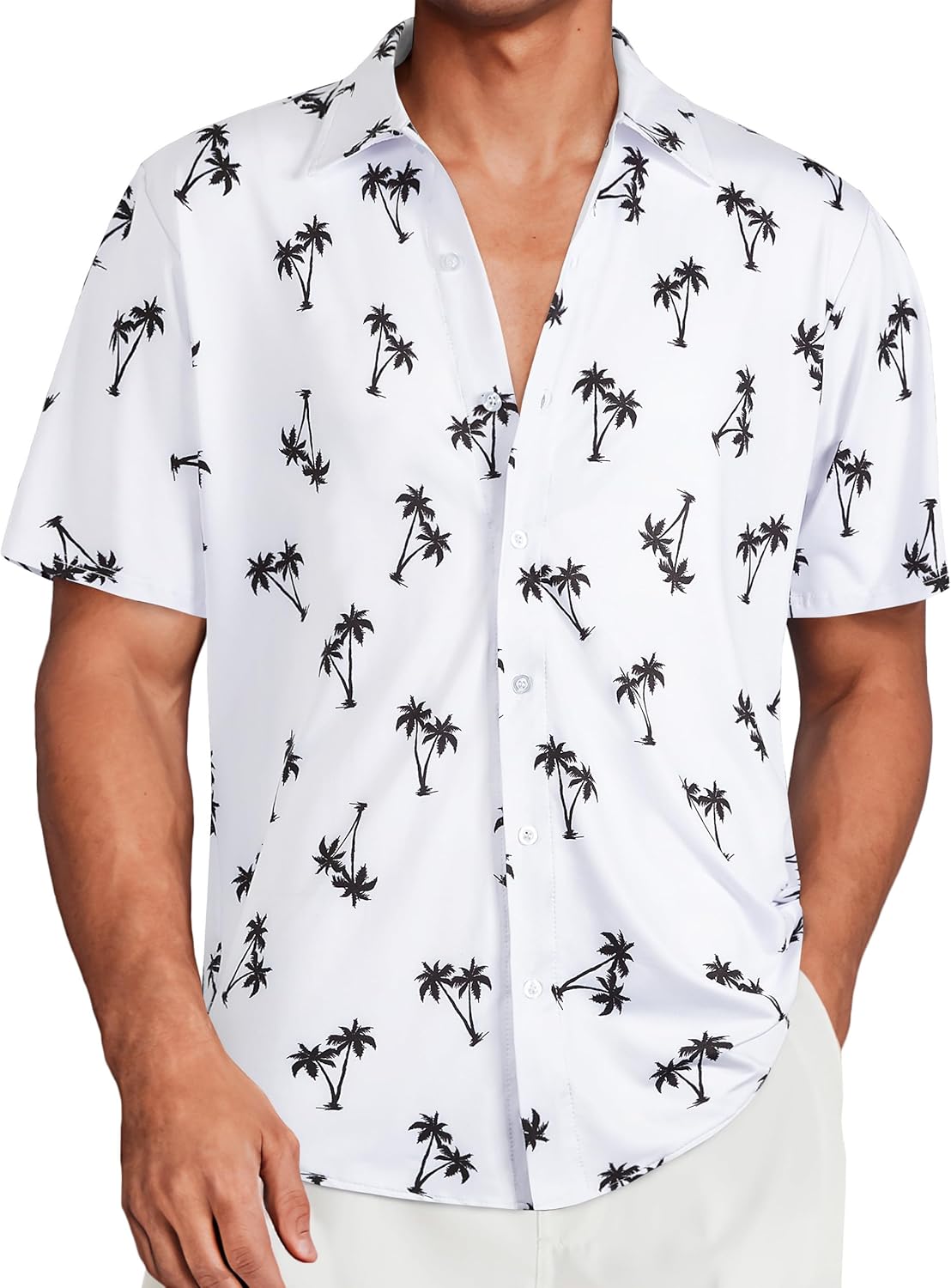 ELETOP Men's Hawaiian Shirt Summer Stretch Short Sleeve Tropical Beach Button Do...