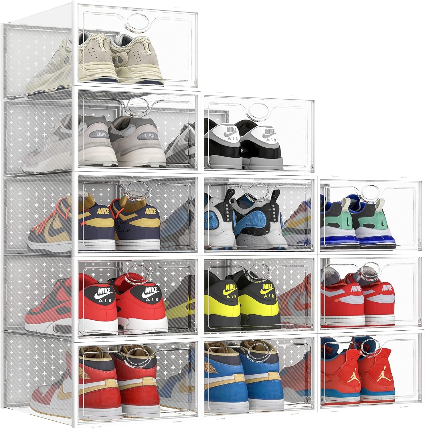 Pinkpum XXL Larger Shoe Storage Boxes Fit Size 14, Clear Plastic Stackable Shoe...