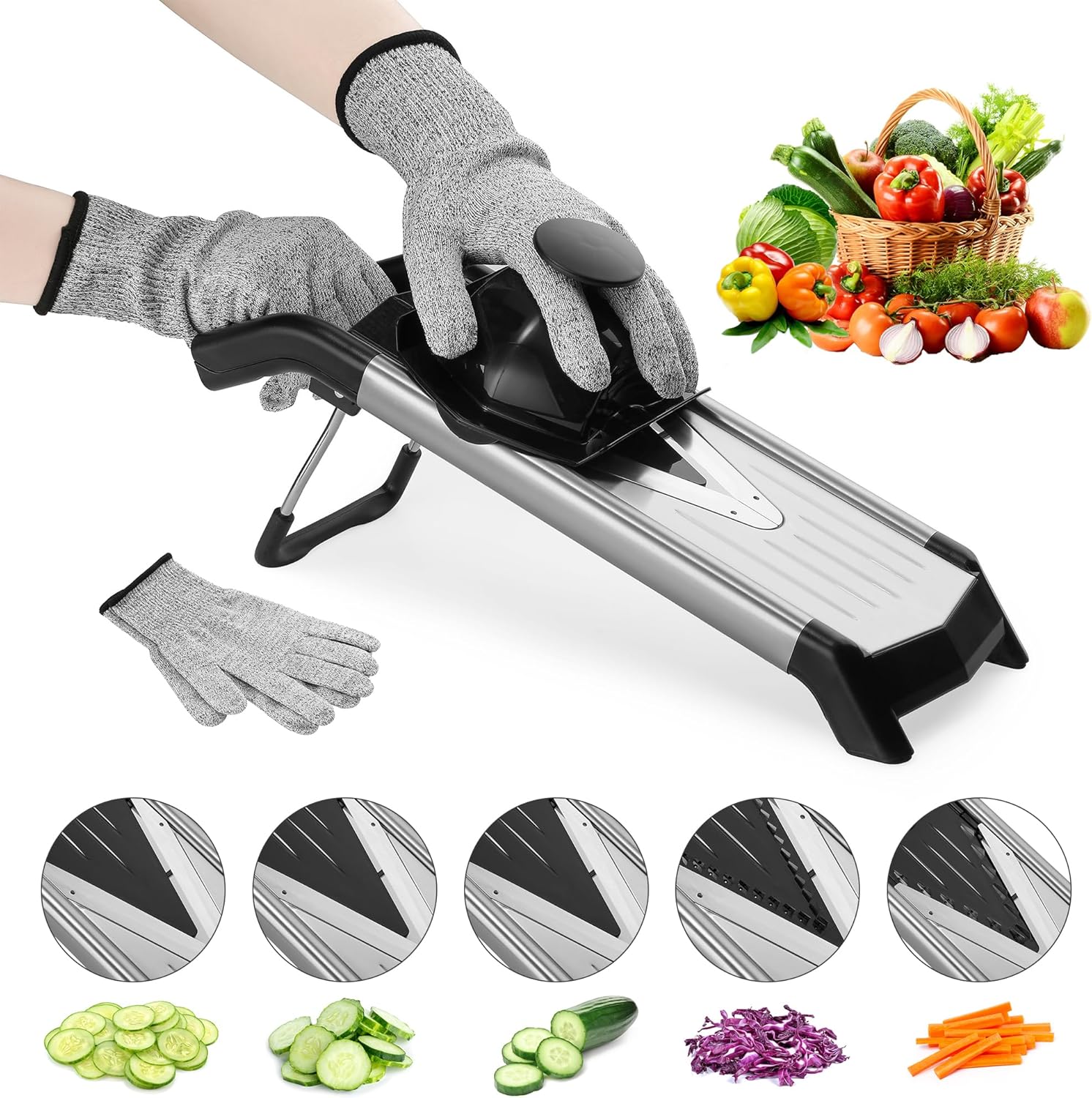 Supernal Mandoline Slicer Adjustable Mandoline Food Slicer for Kitchen 5-in-1 Ve...