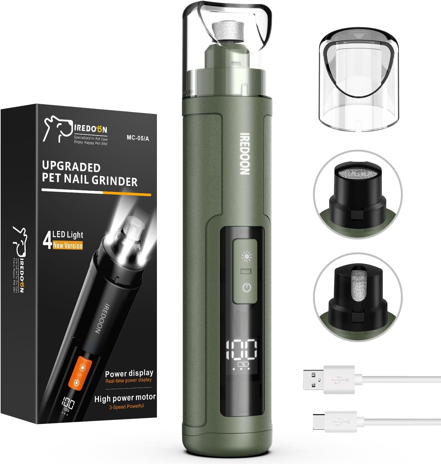 IREDOON Dog Nail Grinder Upgraded - Professional 3-Speed Super Quiet and Low Vib...