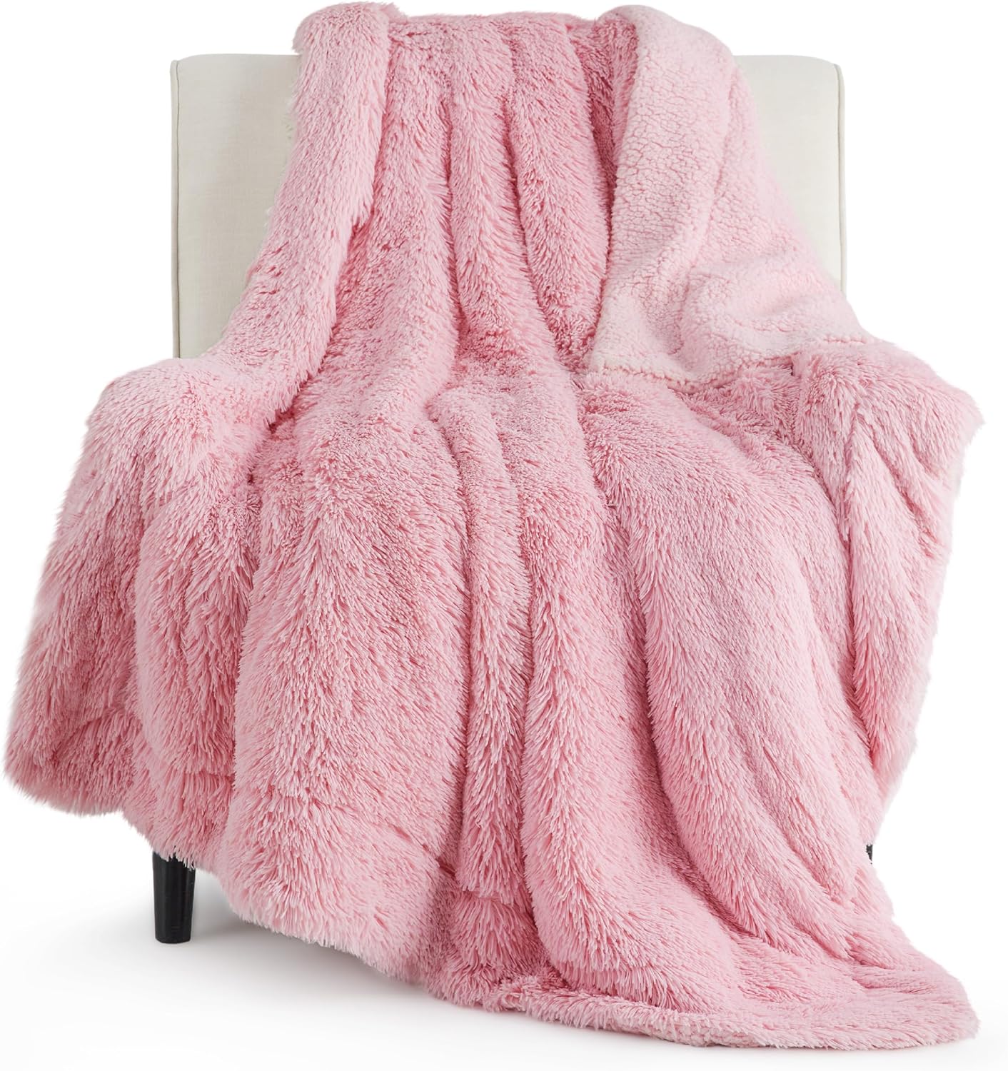Bedsure Throw Blanket, Special Soft Pink Throw Blanket for Couch, Fluffy Fuzzy I...