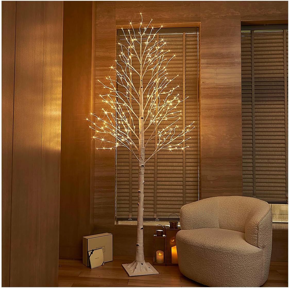 Hairui Lighted Birch Tree 8FT 240 Warm White Lights, White Twig Tree with Lights...