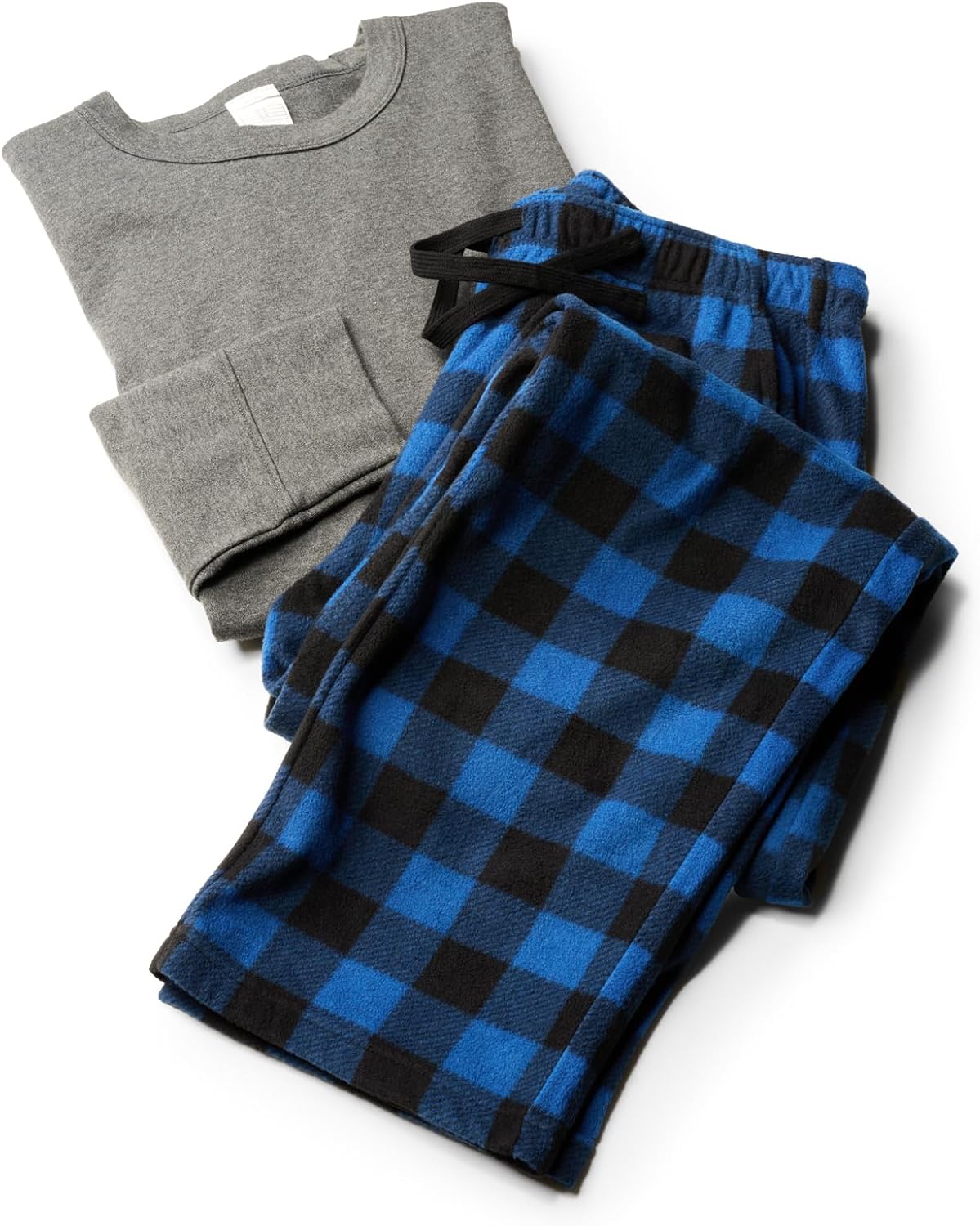 LAPASA Men's Fleece Pajama Set Top Bottom Pants Plaid Shirt Long Sleeves Sleepwe...