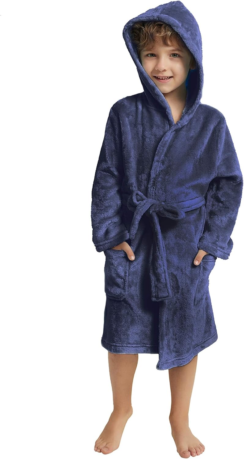 V.&GRIN Boys Fleece Robe, Hooded Toddler Soft Fuzzy Bathrobe for Kids 3-14 Years...