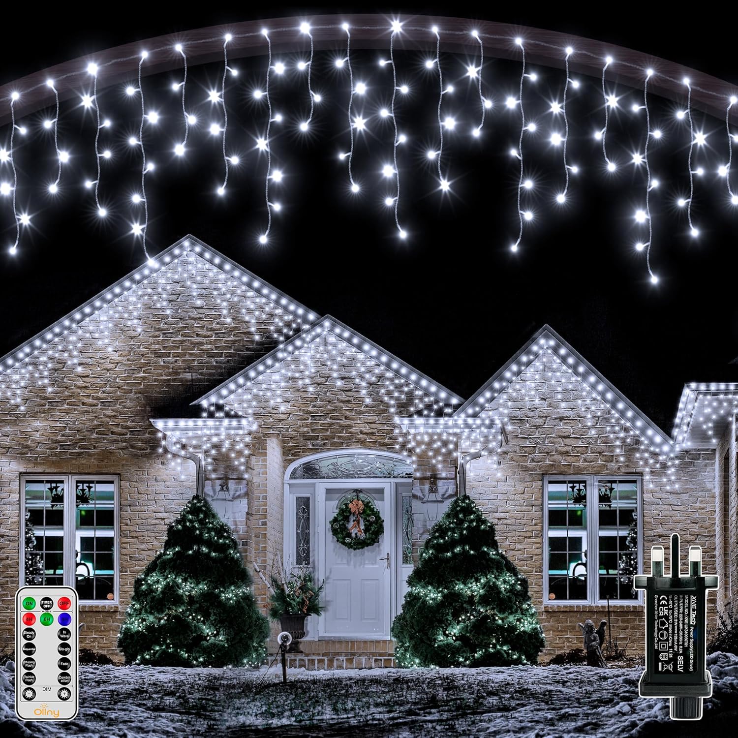 Ollny Icicle Outdoor Christmas Lights, 396 LED 10M Waterproof Hanging Fairy Ligh...