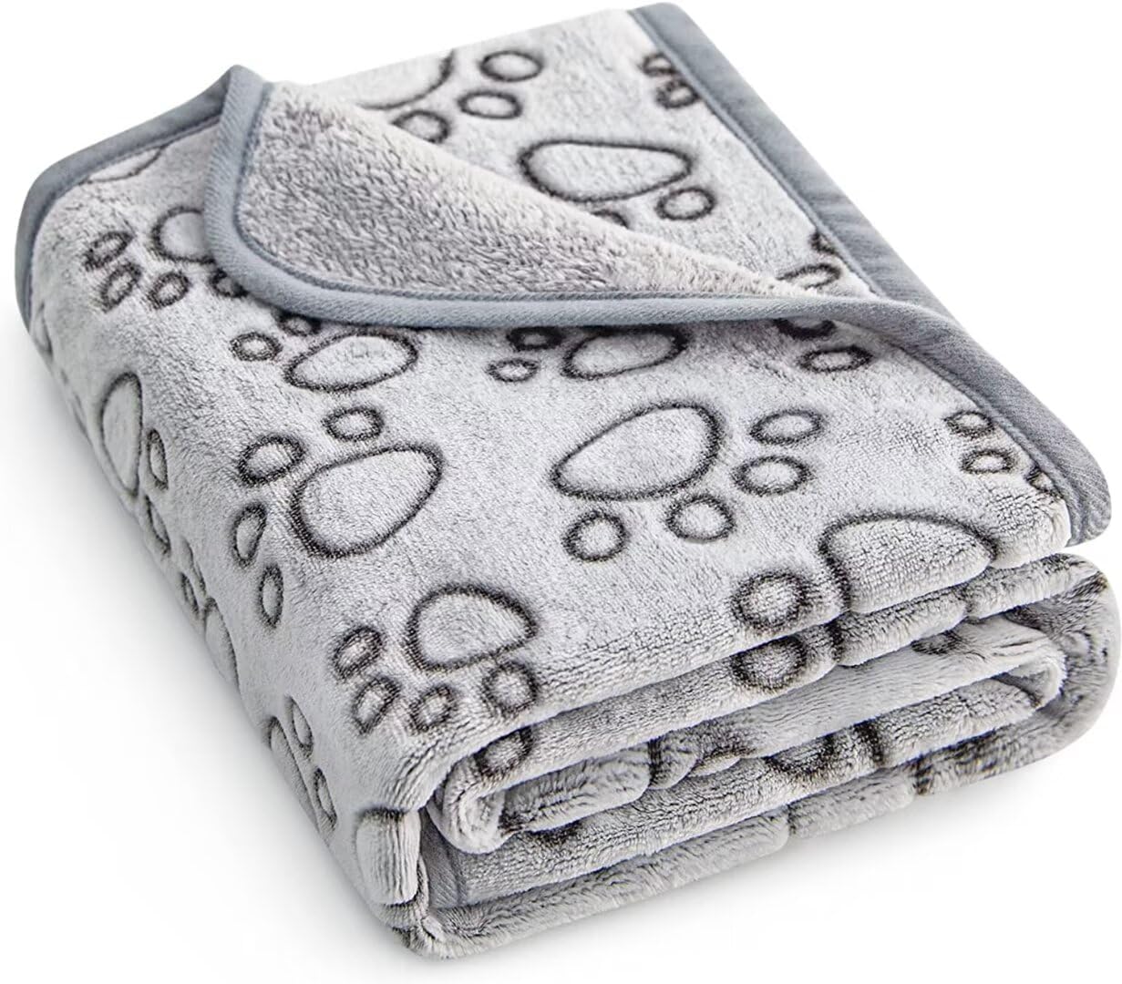 Stuffed Premium Soft Dog Blanket, Special Flannel Grey Cute Paw Print, Innovativ...