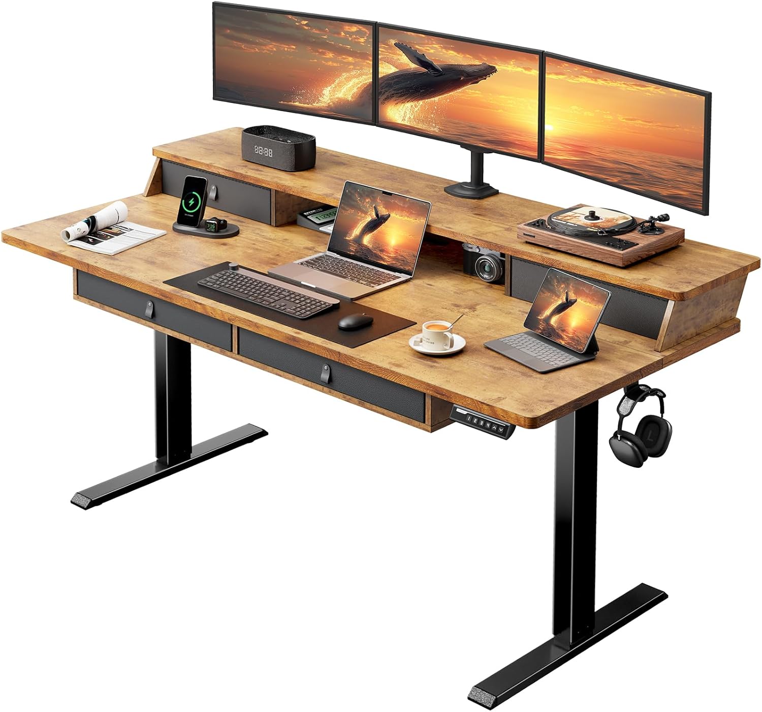 ErGear Standing Desk with Drawers, 63 x 30 Inches Height Adjustable Desk with St...