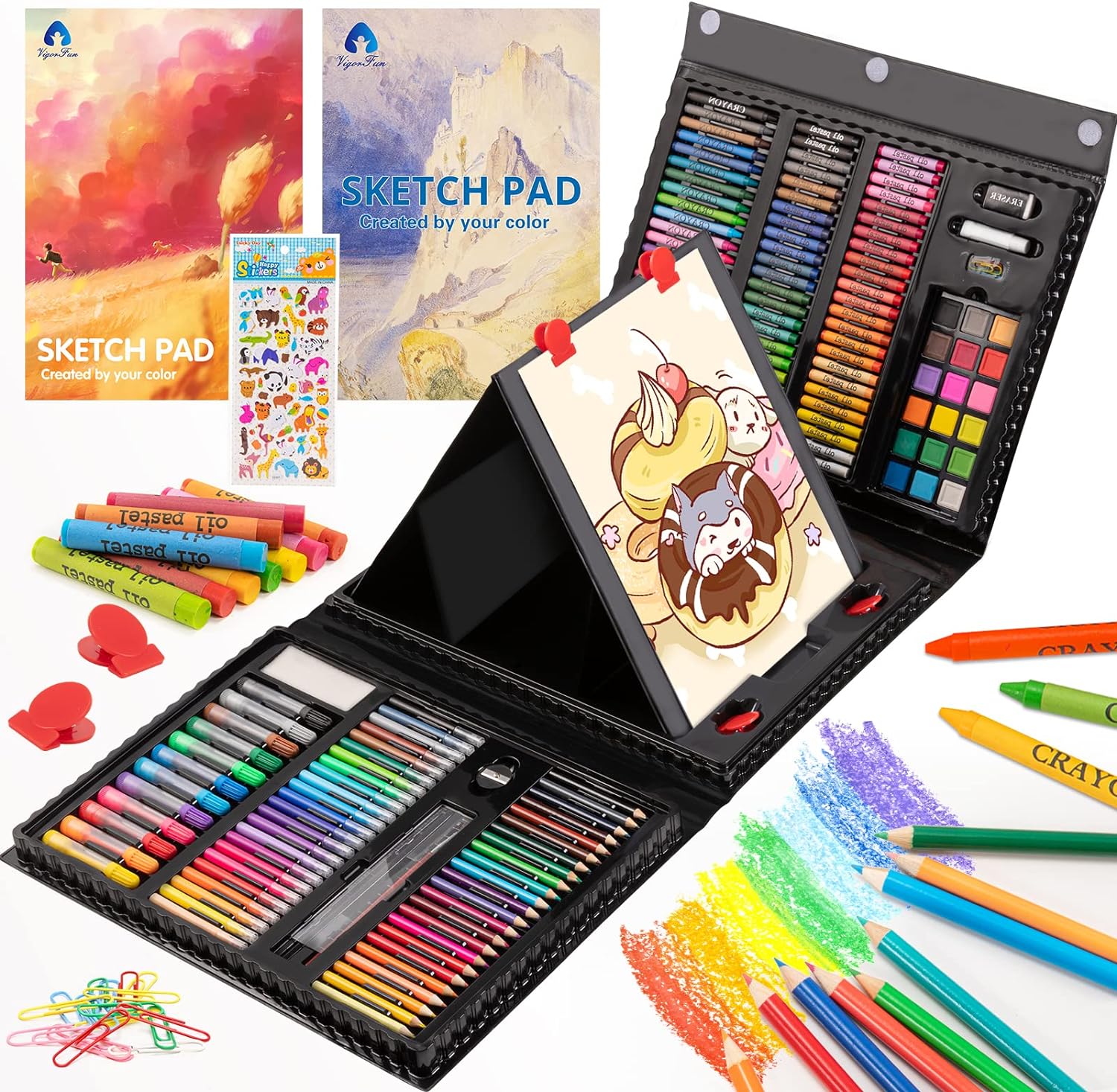 Art Supplies, 240-Piece Art Set Crafts Drawing Kits with Double Sided Trifold Ea...