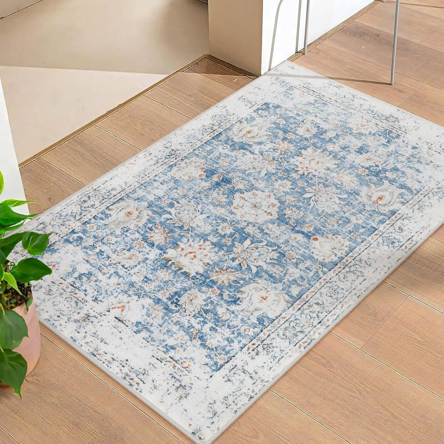 Lahome Vintage Floral Kitchen Rug, 2x3 Washable Rugs Non-Slip Soft Small Rug,Ult...