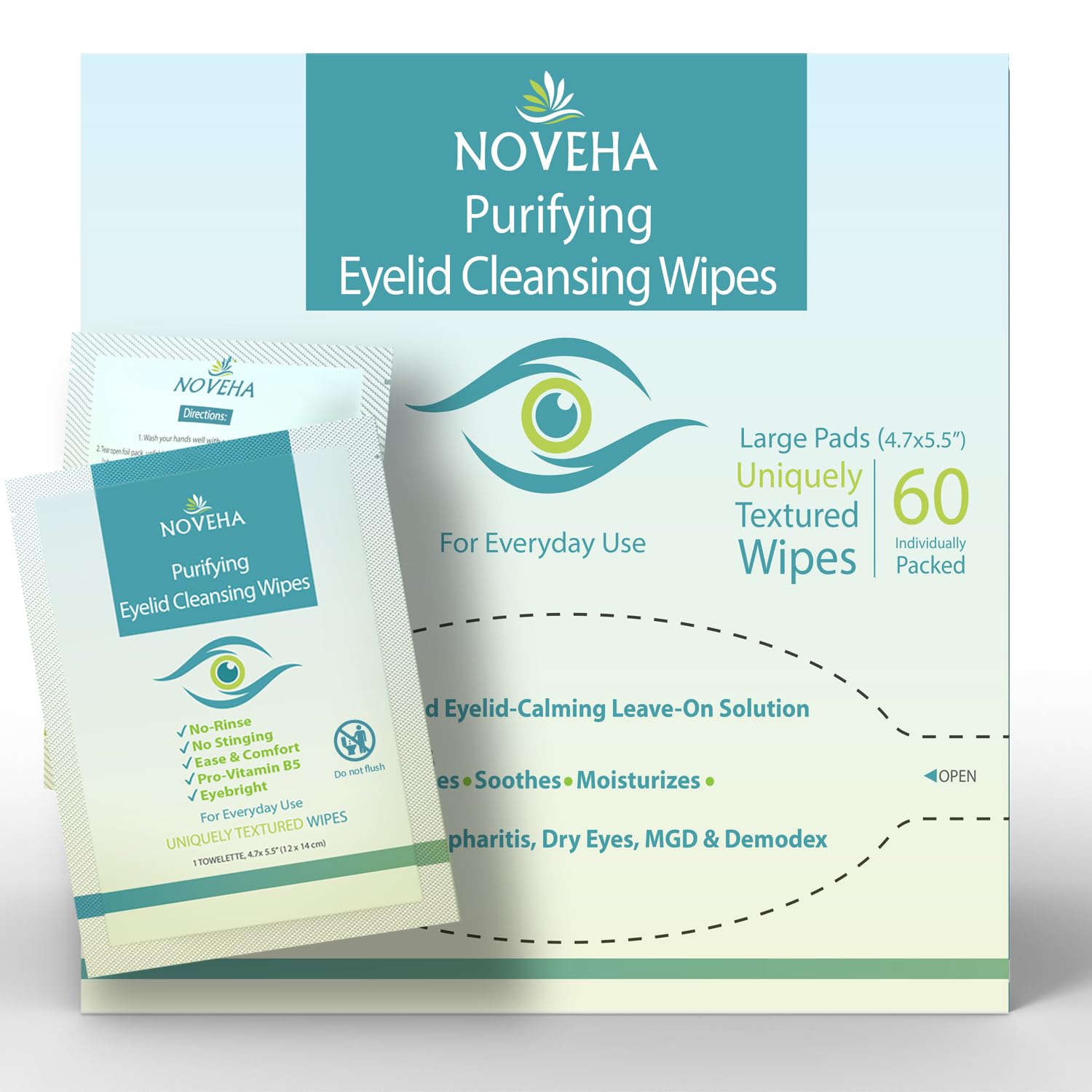 NOVEHA Eyelid & Lash Wipes | For Itchy, Dry Eyes, Styes & Blepharitis, Demodex |...