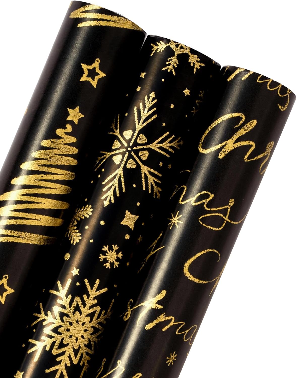 WRAPAHOLIC Foil Black Gold Christmas Wrapping Paper Roll - Mini Roll - 3 Rolls -...