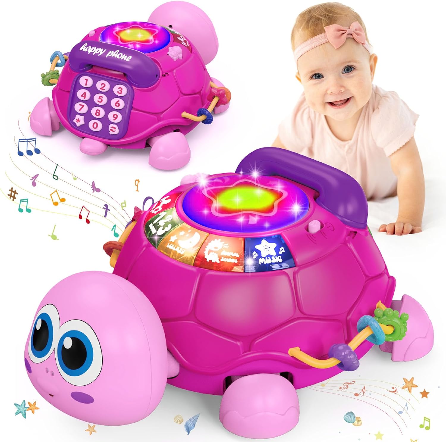 Baby Infant Light up Music Turtle Toys, Baby Toys 6 to 12 Months with Phone, Bab...