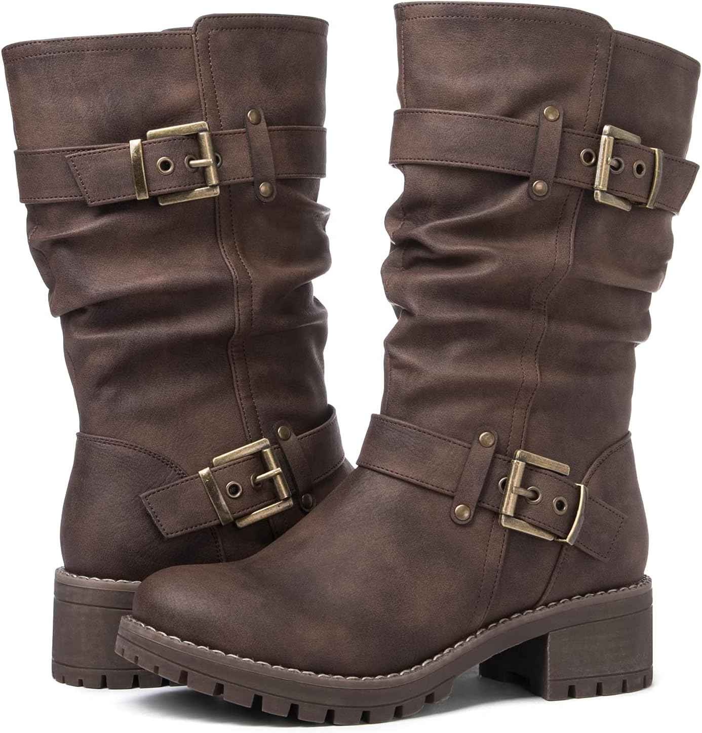 GLOBALWIN Women's Mid Calf Dress Boots, Special Biker Motorcycle Riding Boots fo...