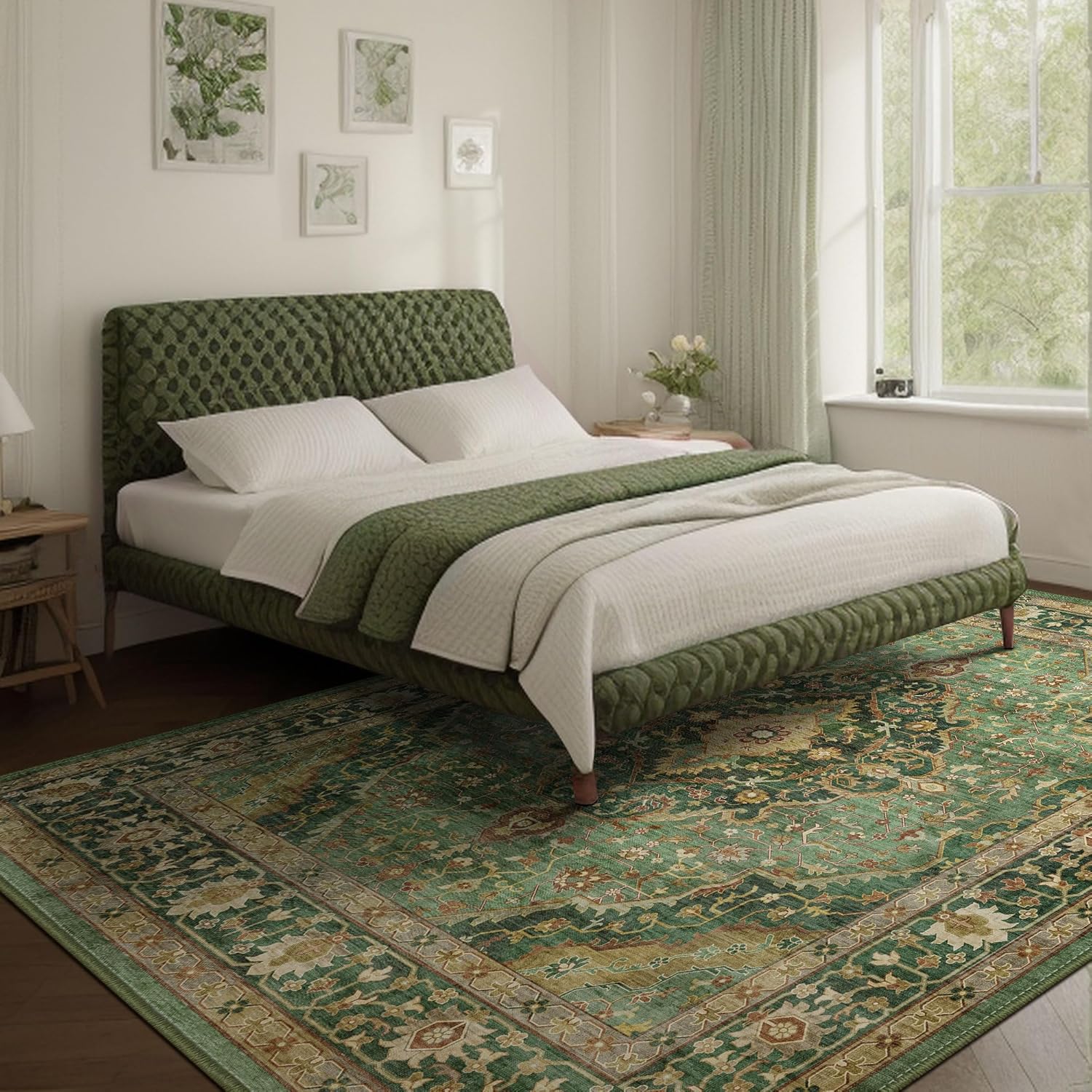 Deerly Green Rug 8x10 Area Rug for Living Room Bedroom Washable Rugs Large Boho...