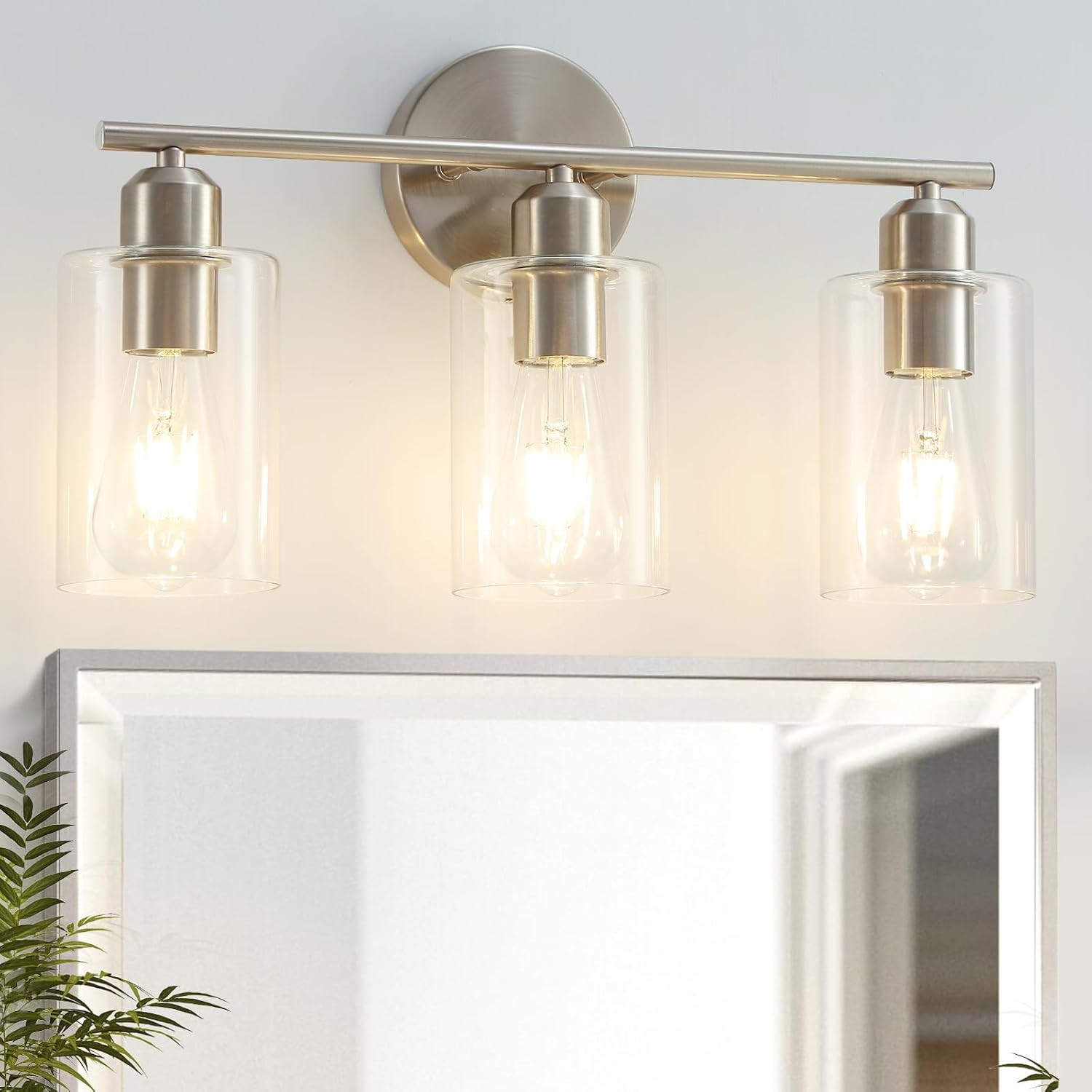 Brushed Nickel Bathroom Light Fixtures, Special Vanity Lights with Clear Glass S...