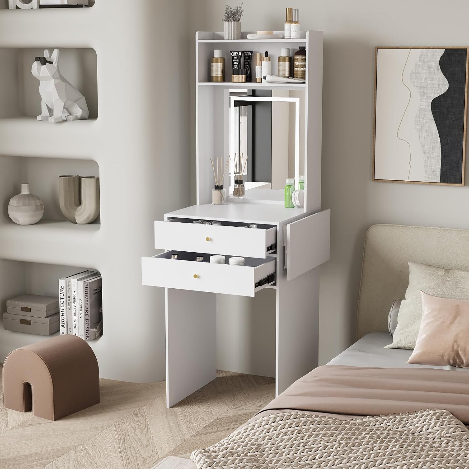 YOURLITE Dressing Table with LED Lights, Vanity Table with Adjustable Brightness...