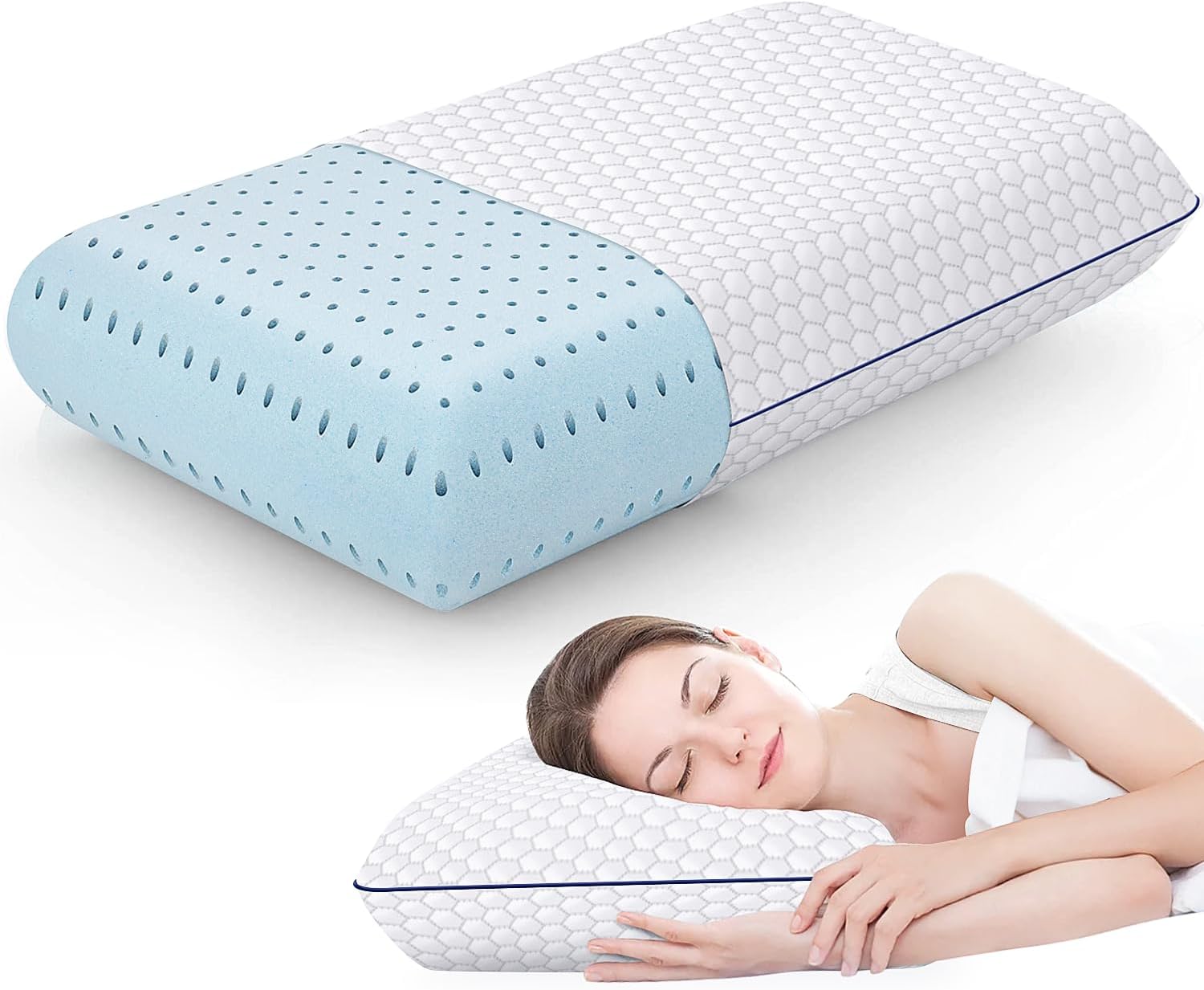 Memory Foam Pillows for Side, Back and Stomach Sleepers, Bed Pillow with Washabl...