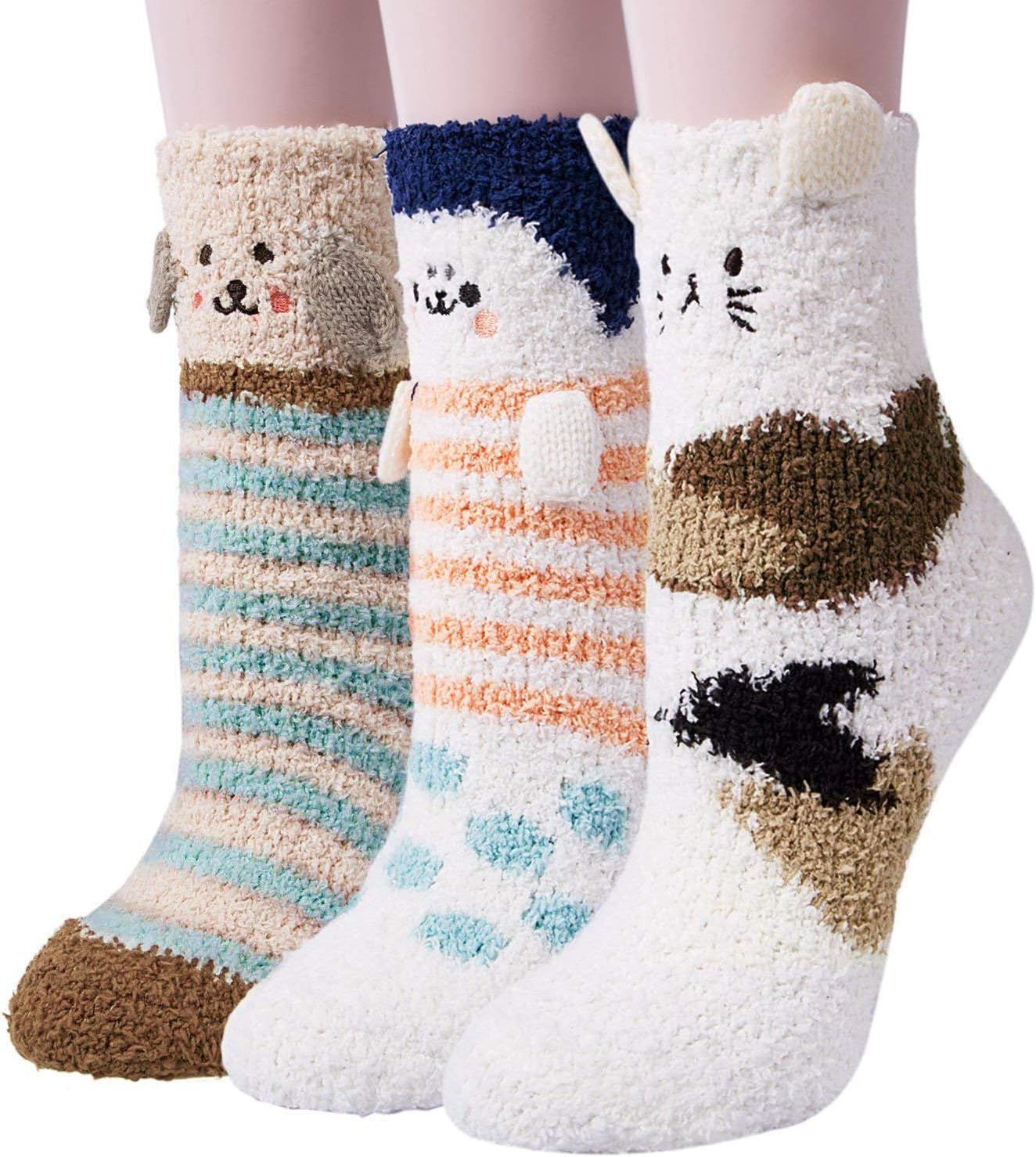 Loritta 3 Pairs Womens Fuzzy Socks Winter Warm Fluffy Soft Slipper Home Sleeping...