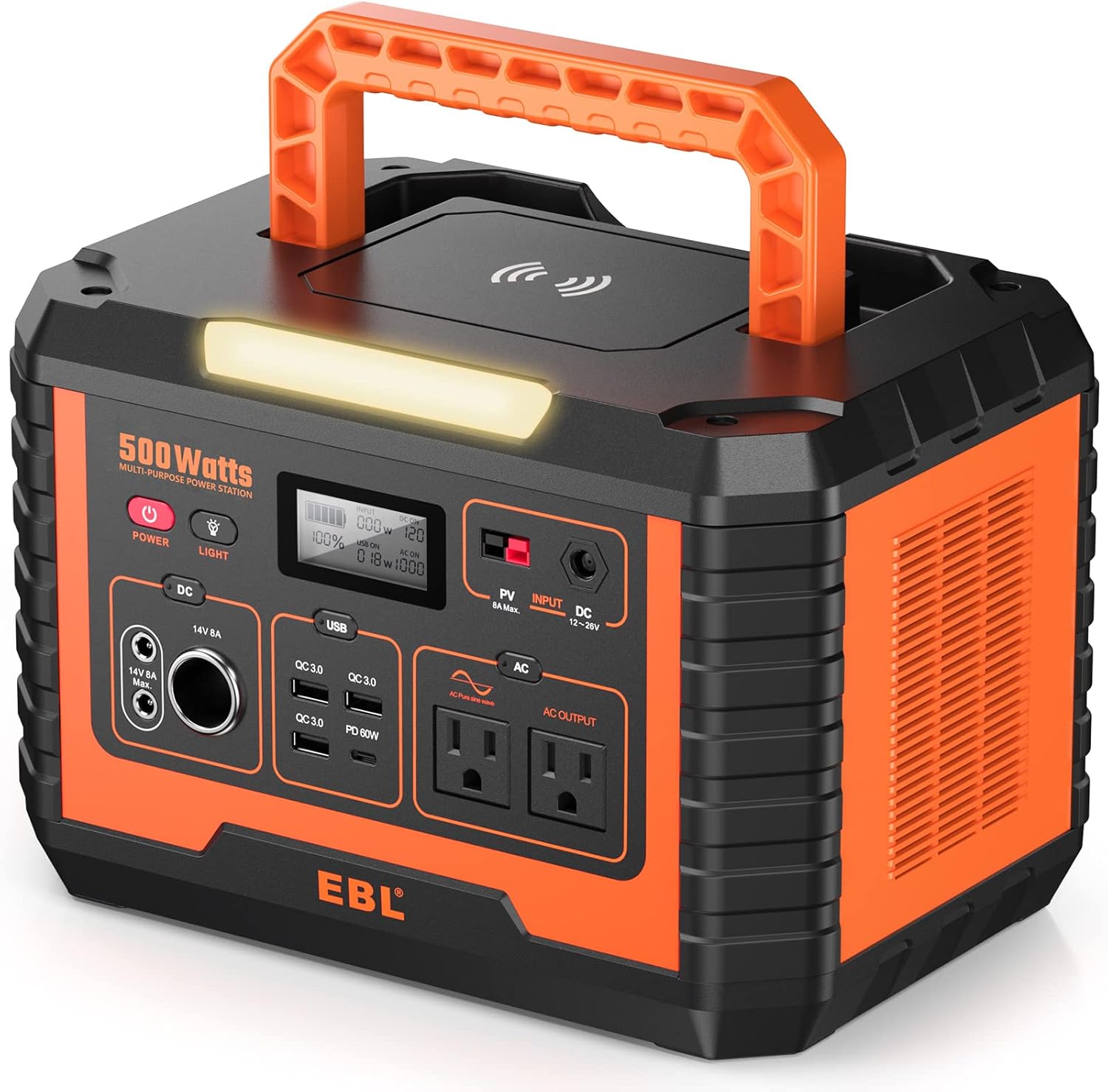 EBL Portable Power Station 500, 110V/500W Solar Generator(Surge 1000W), 519.4Wh...