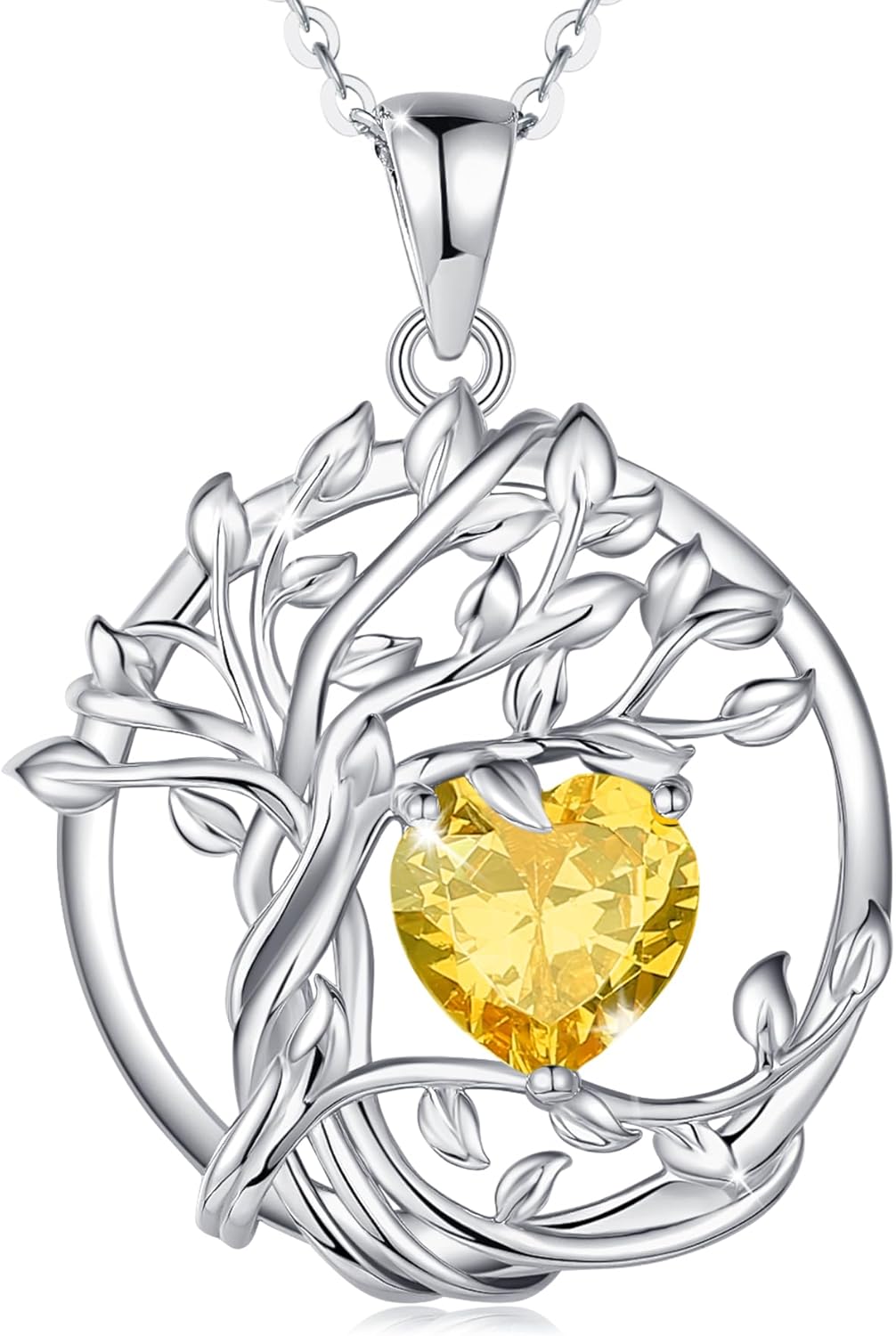 FANCIME Tree of life Birthstone necklace Sterling Silver Pendant Birthstone Neck...