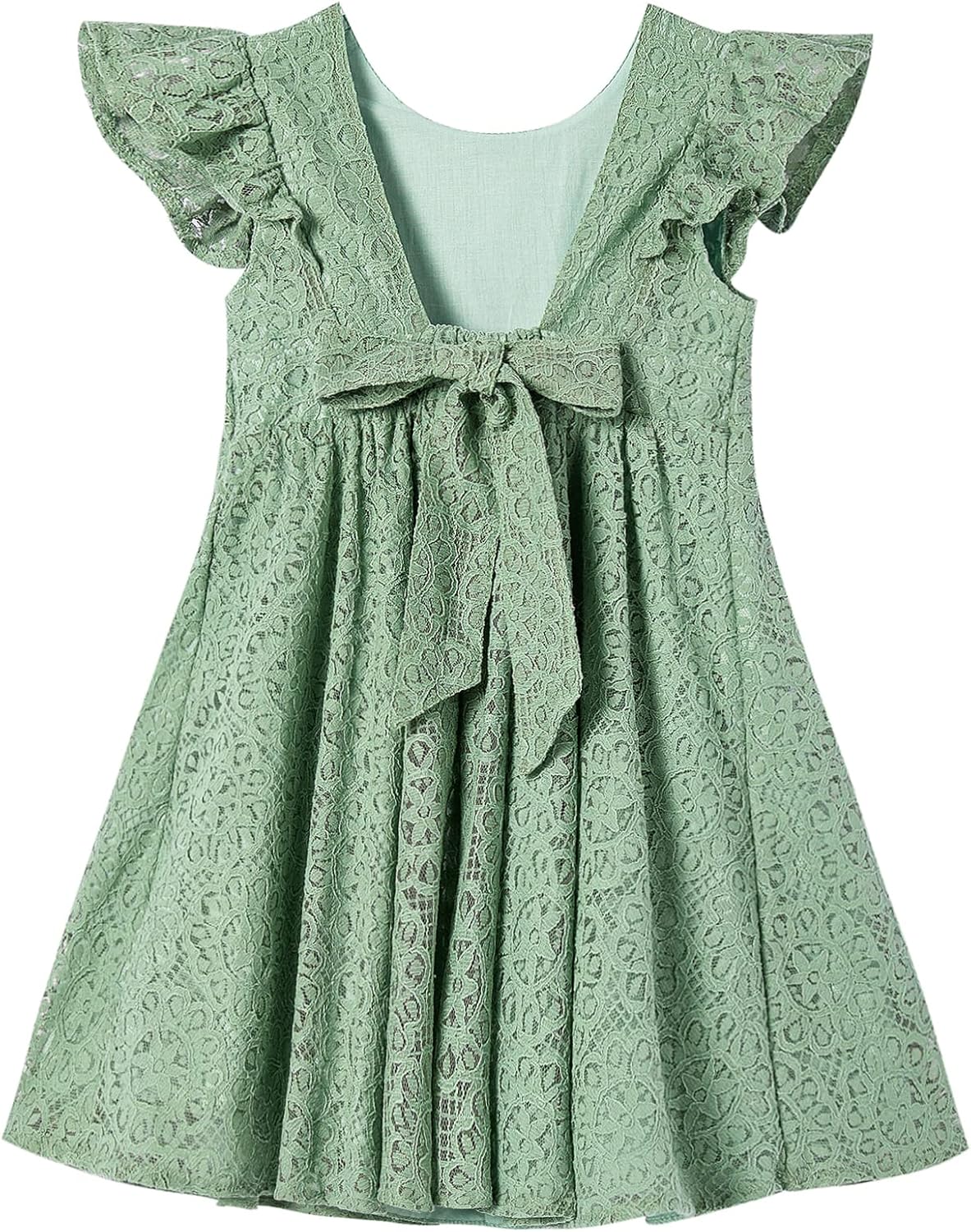 Niyage Backless Toddler Dress Open Back Girls Lace Bow Tie-Back Pom Pom Flutter...