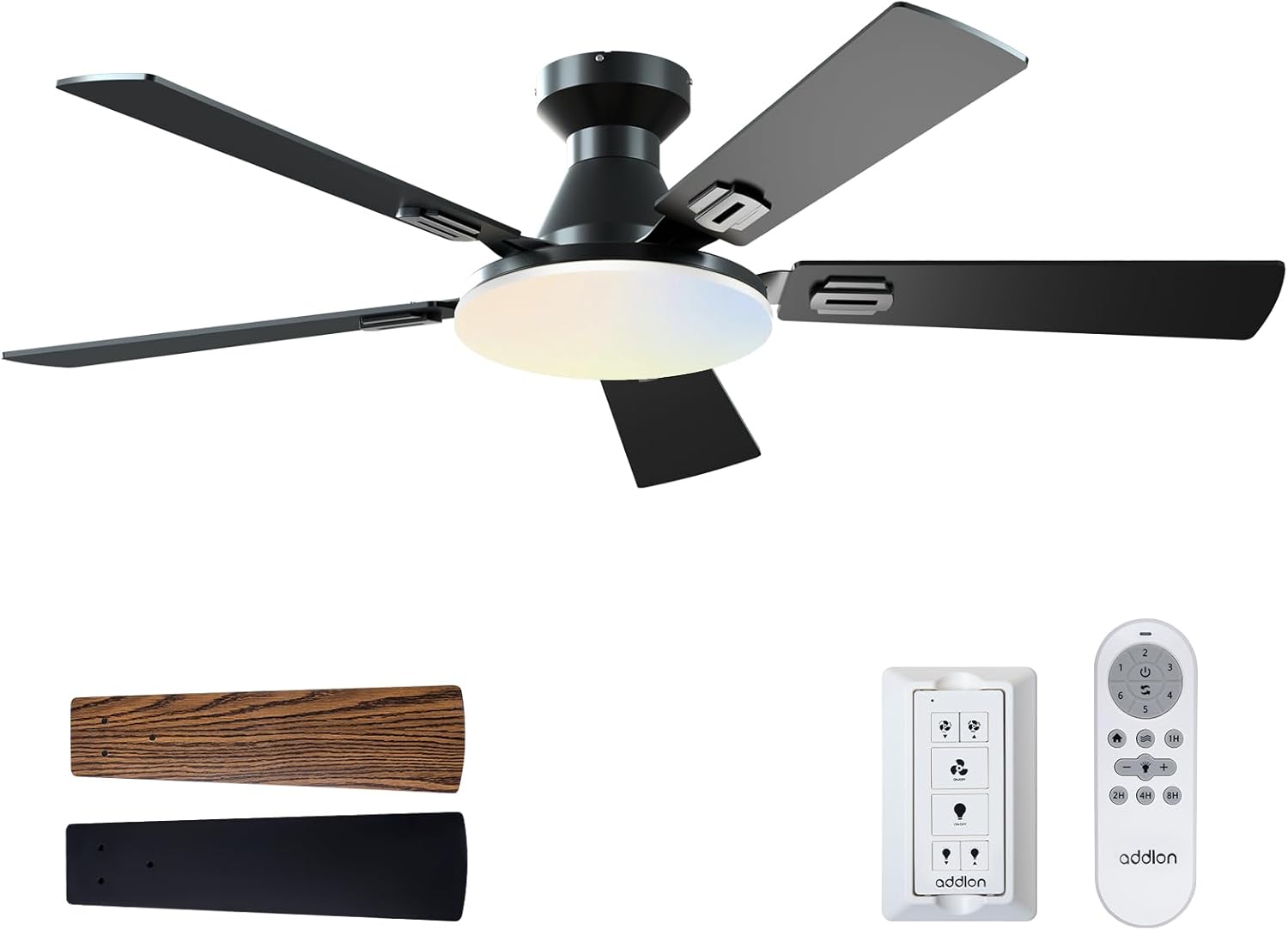 addlon Ceiling Fans with Lights, 52 inch Flush Mount Ceiling fan with Remote Con...