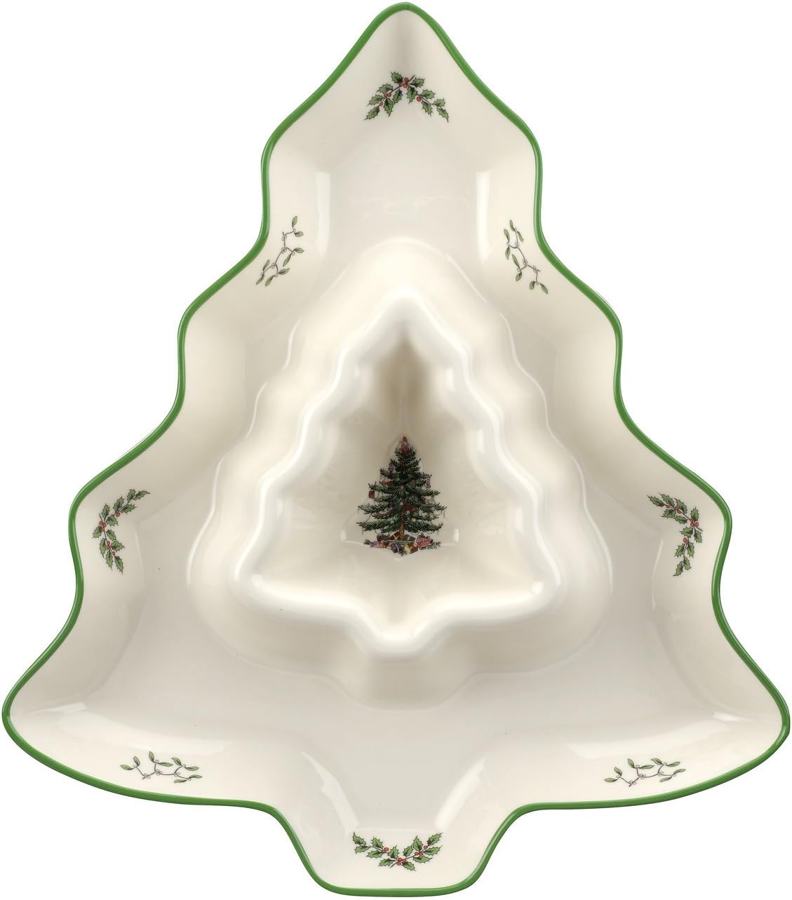 Spode Christmas Tree Chip and Dip, Special Tree-Shaped Dish for Holidays, High-Q...
