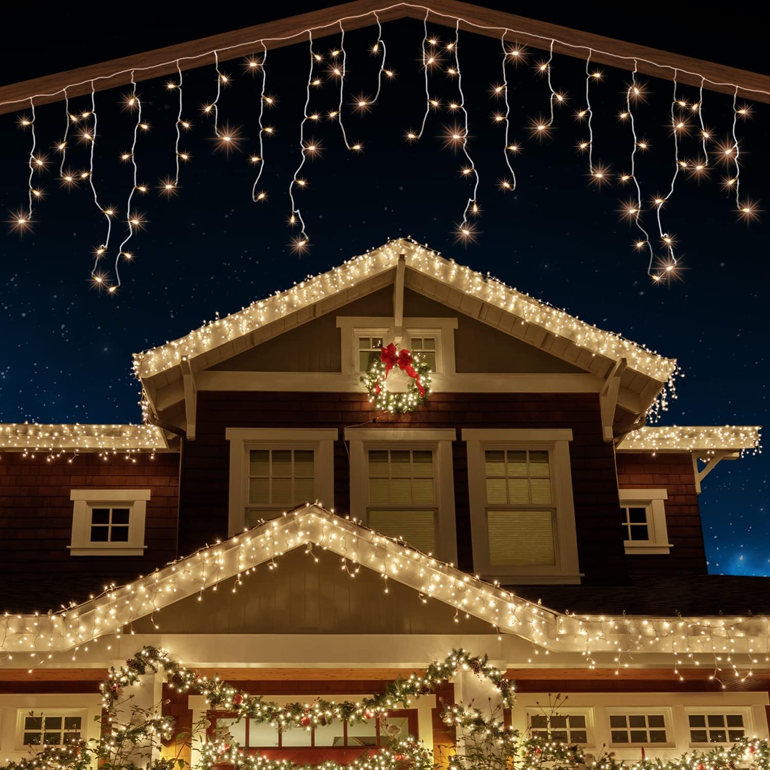 ANSIO® Outdoor Christmas Lights 320 LED 11m/35ft Icicle Lights Outdoor & Indoor...