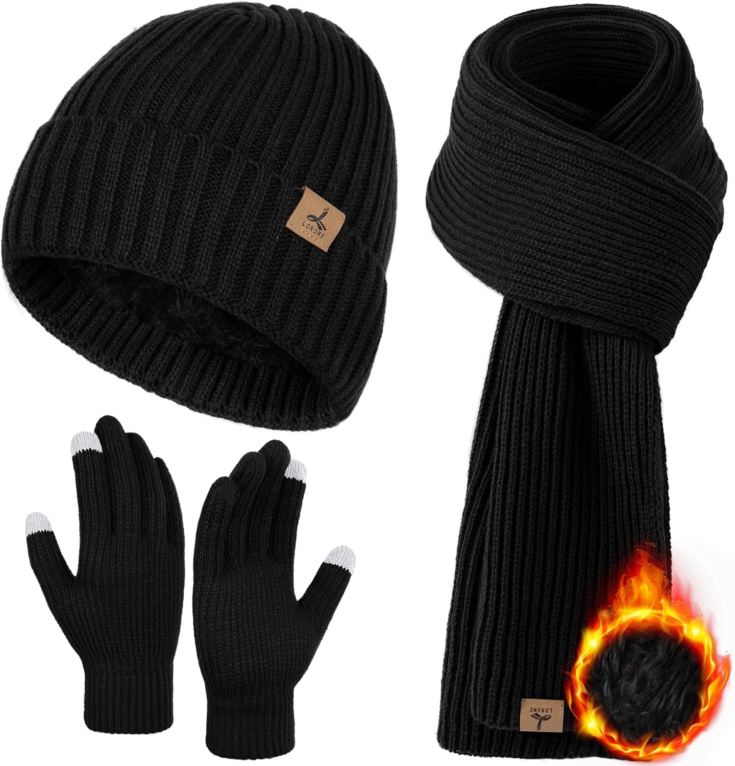 3 PCS Winter Hat Scarf Gloves Set, Soft Warm Knit Beanie Hat Touchscreen Gloves...