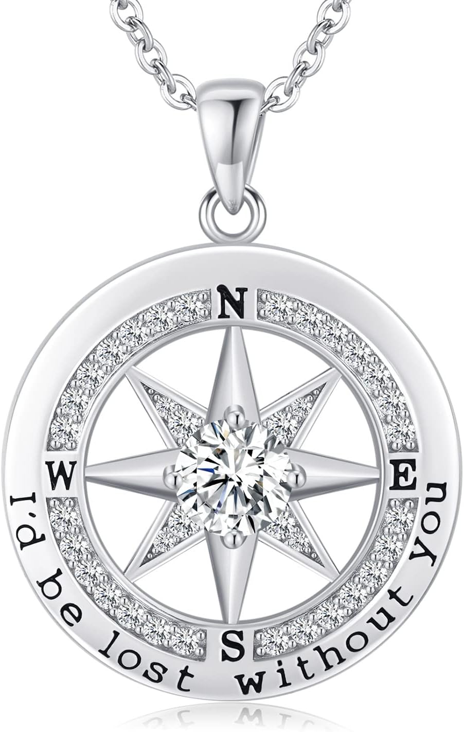 S925 Necklace, Special Gift for Wife, Unique Compass Jewelry Women Wedding Anniv...
