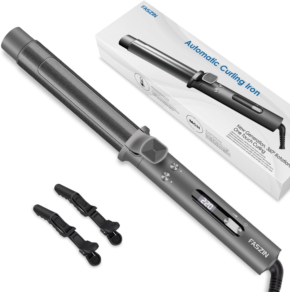 Faszin Hair Curler Curling Wand: Newbie One-Touch Automatic Curling Iron for Lon...
