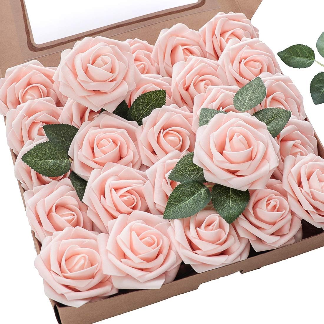 Floroom Artificial Flowers, Special Real Looking Blush Foam Fake Roses with Stem...
