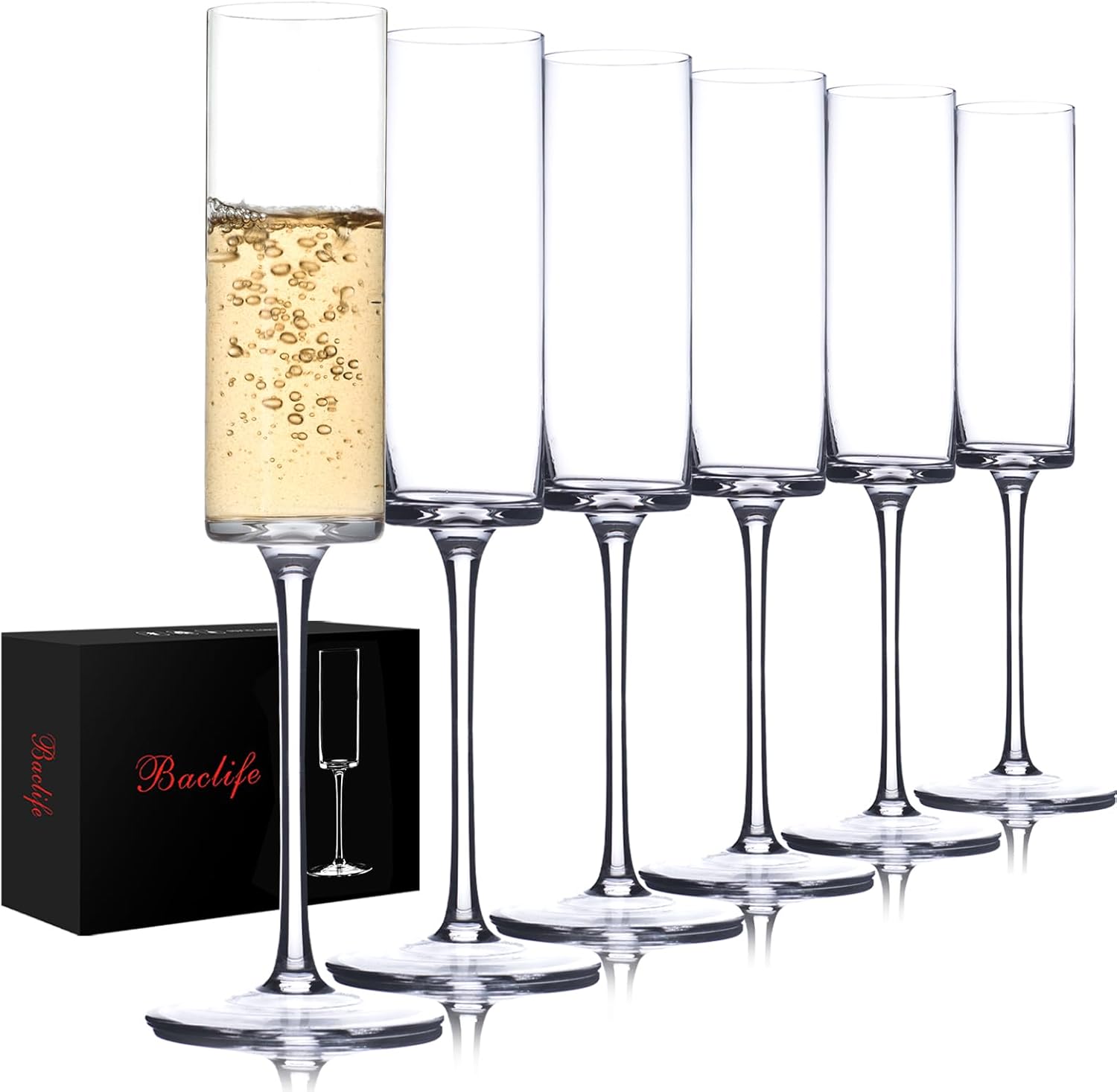 Crystal Champagne Flutes Set of 6 - Hand Blown Champagne Glasses With Long Stem...