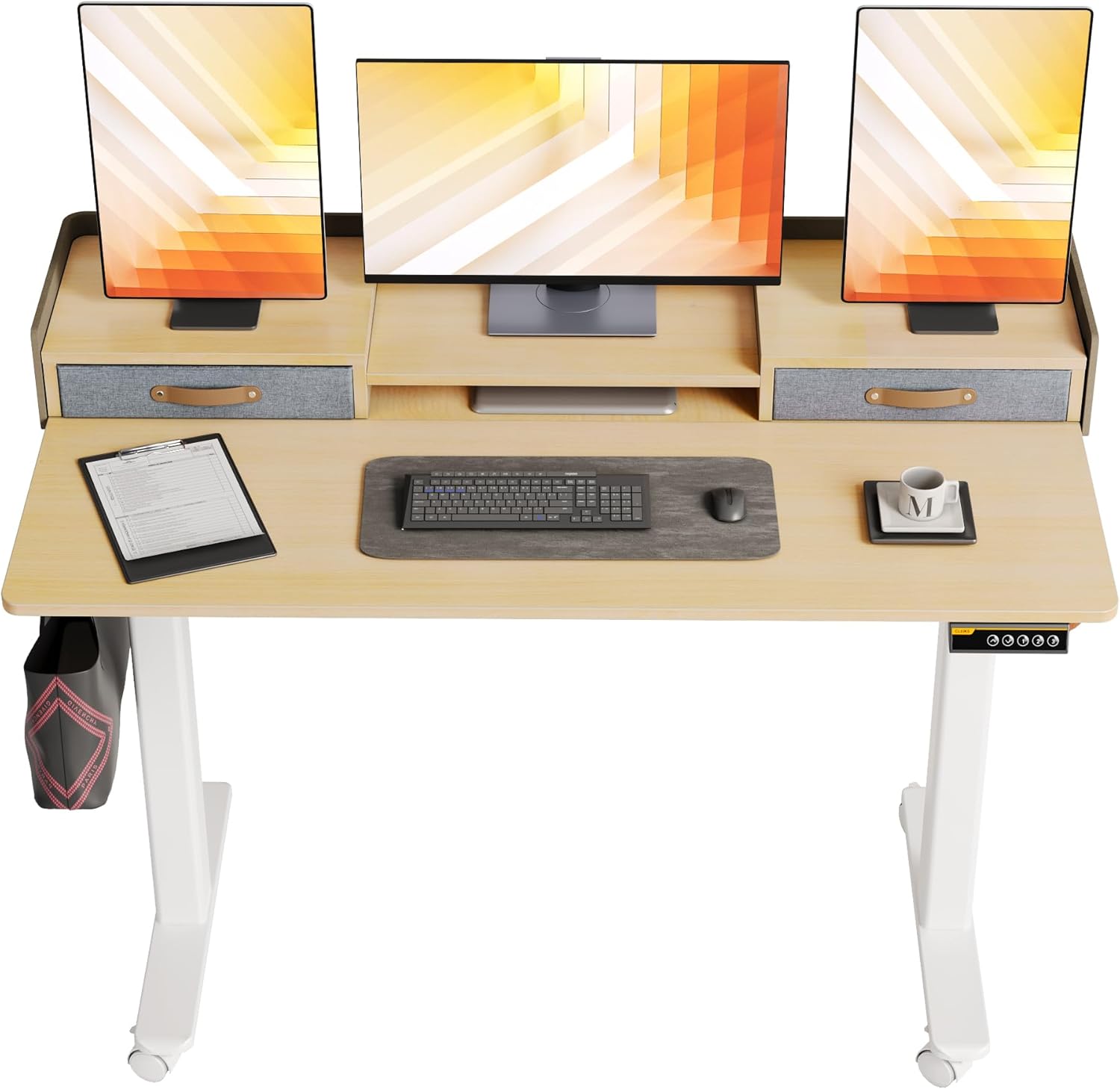 Claiks Electric Standing Desk with Drawers, 120x60cm Height Adjustable Desk with...