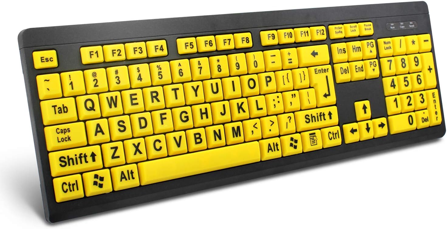 Large Print Computer Keyboard, Special High Contrast Keyboard with Wired USB Con...