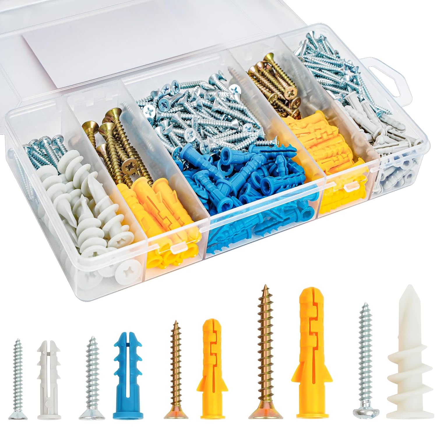 KURUI Drywall Anchors and Screws Assortment Kit 350PCS, 175 Plastic Wall Anchors...