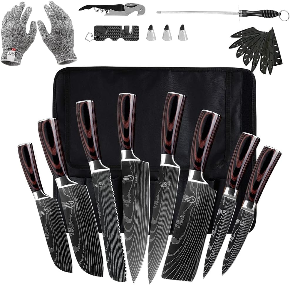 FULLHI Knife Set, 14pcs Japanese Knife Set, Premium German Stainless Steel Kitch...
