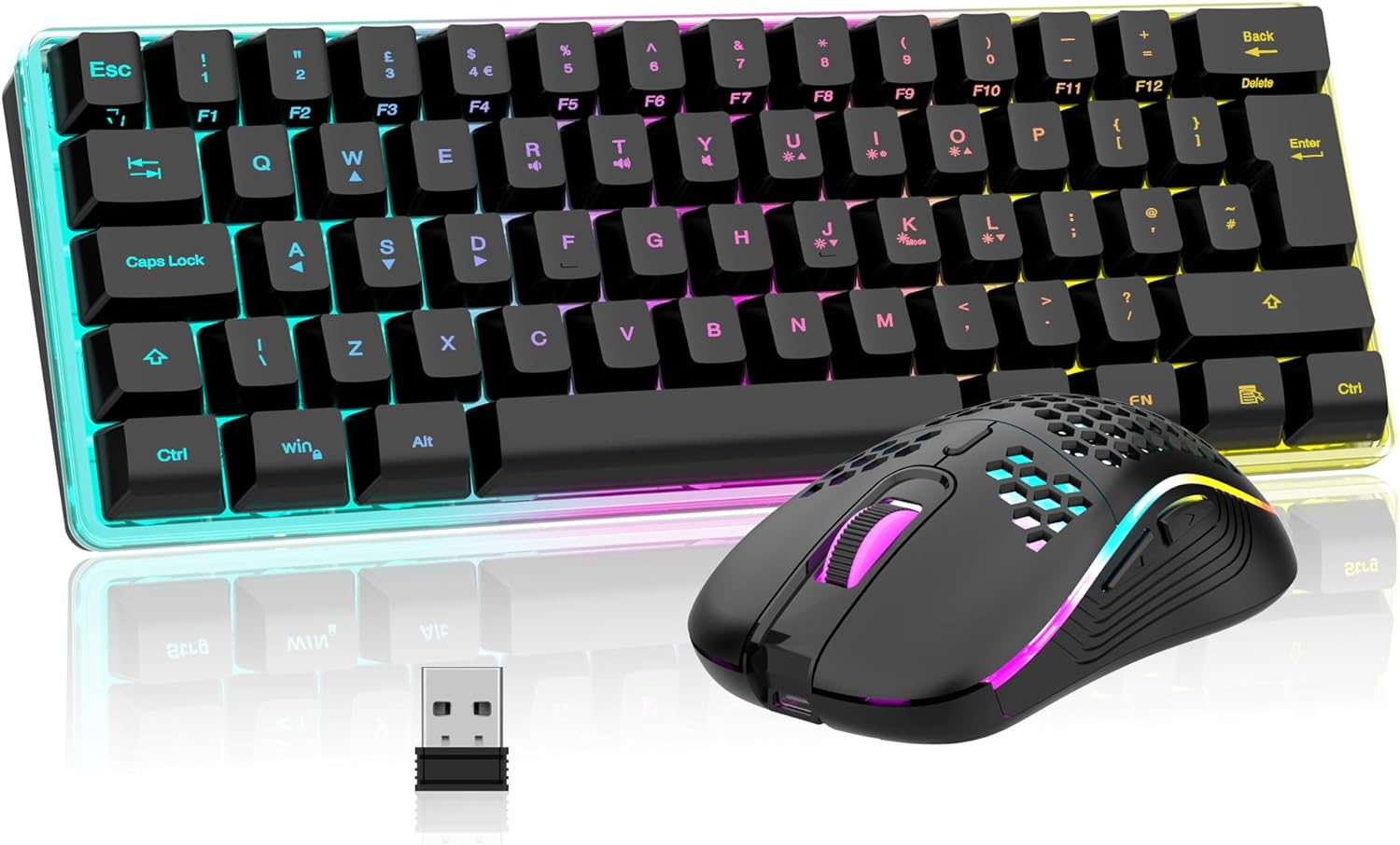 RedThunder K62 Wireless 60% RGB Gaming Keyboard and Mouse Combo, UK Layout 62 Ke...